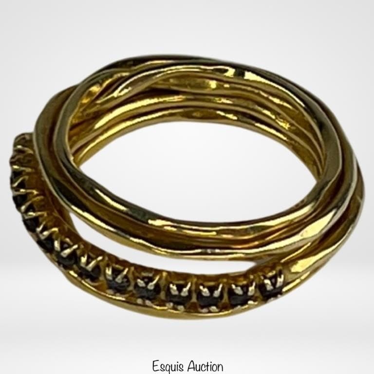 Elegant Sterling Silver Gold Tone Ring w/ Blue Sto (1 of 4)