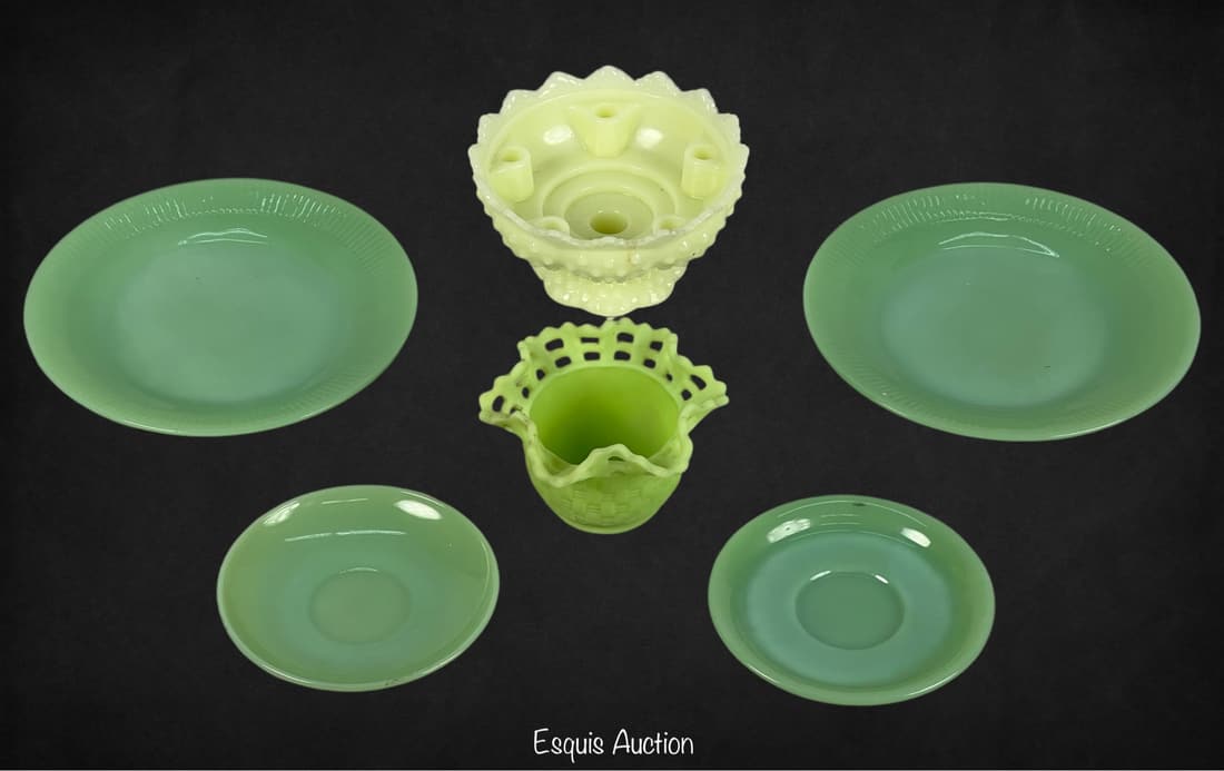 Fenton Uranium Glass and Jadeite Fire King Plates (1 of 9)
