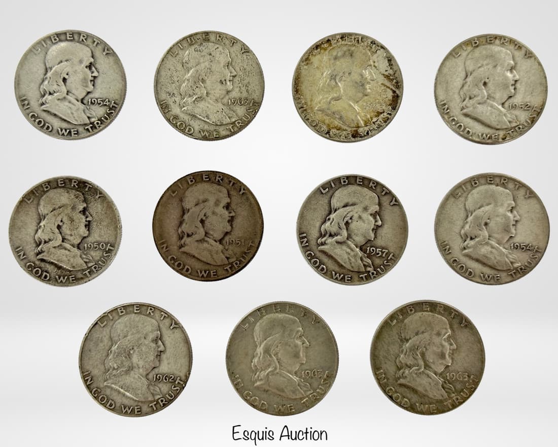 Lot of 11 US Silver Franklin Half Dollar Coins (1 of 3)