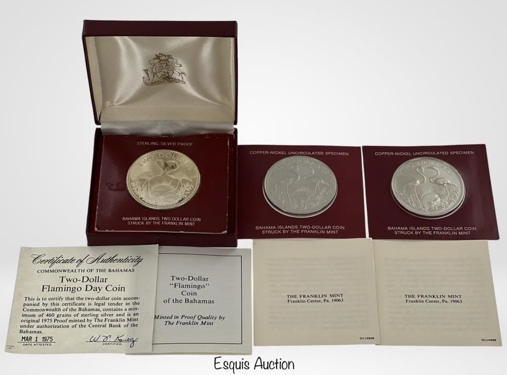 Bahamas Sterling Silver $2 Flamingo Coin & Dollar (1 of 4)