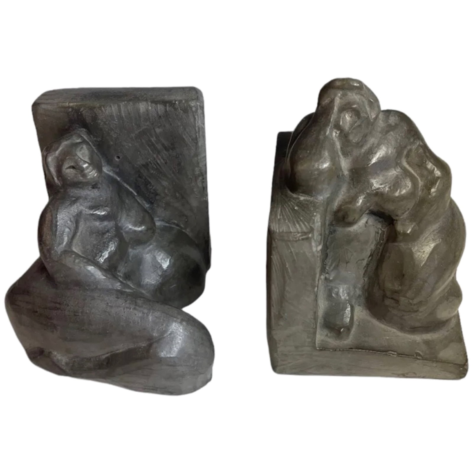 Paul Strauch Bookends Nude Women Rubenesque: Pair Stone Sculpted Bookends Nude Women Rubenesque signed Paul Strauch 94 MCM.Size 5,5 and 4 Inces.Good Condition