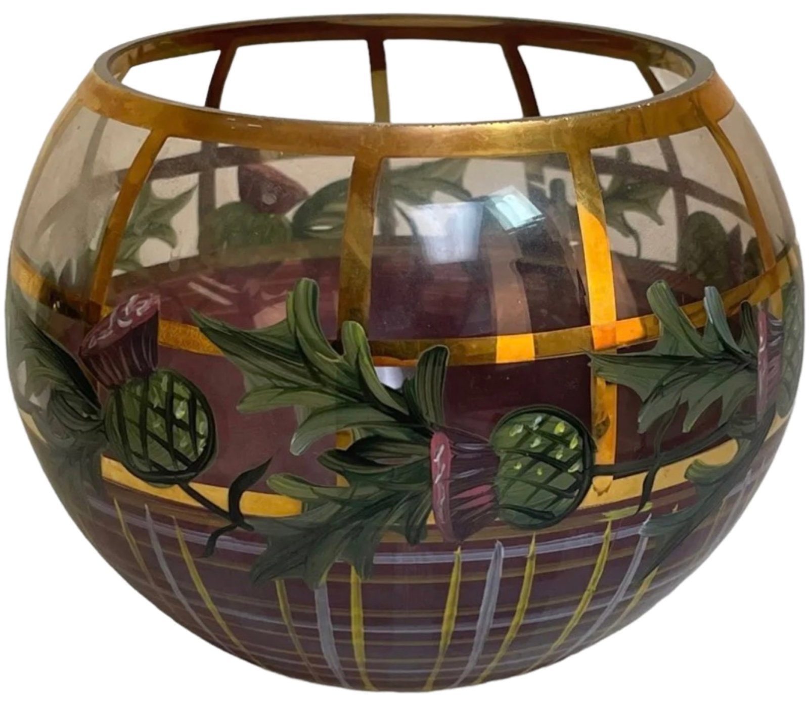 MacKenzie Child Thistle Globe Vase Hand Painted: MacKenzie Child Thistle Globe Vase Retired Hand Painted.Size 5x4,5 Inhes.Good Condition