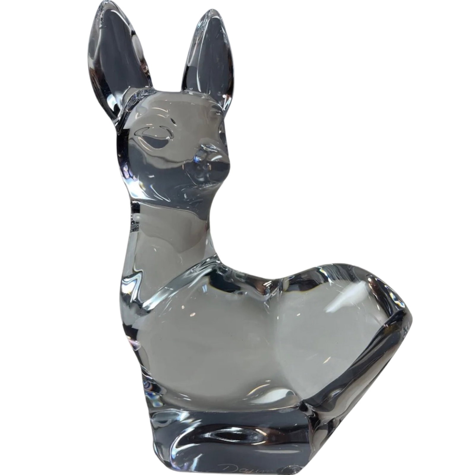 SIGNED DAUM FRANCE CRYSTAL DEER FIGURINE: Vintage SIGNED DAUM FRANCE CRYSTAL DEER Bambi Fawn ANIMAL FIGURINE Paperweight.Size 7x5 Inches,Have One Chip On The Bottom.Good Condition Overall
