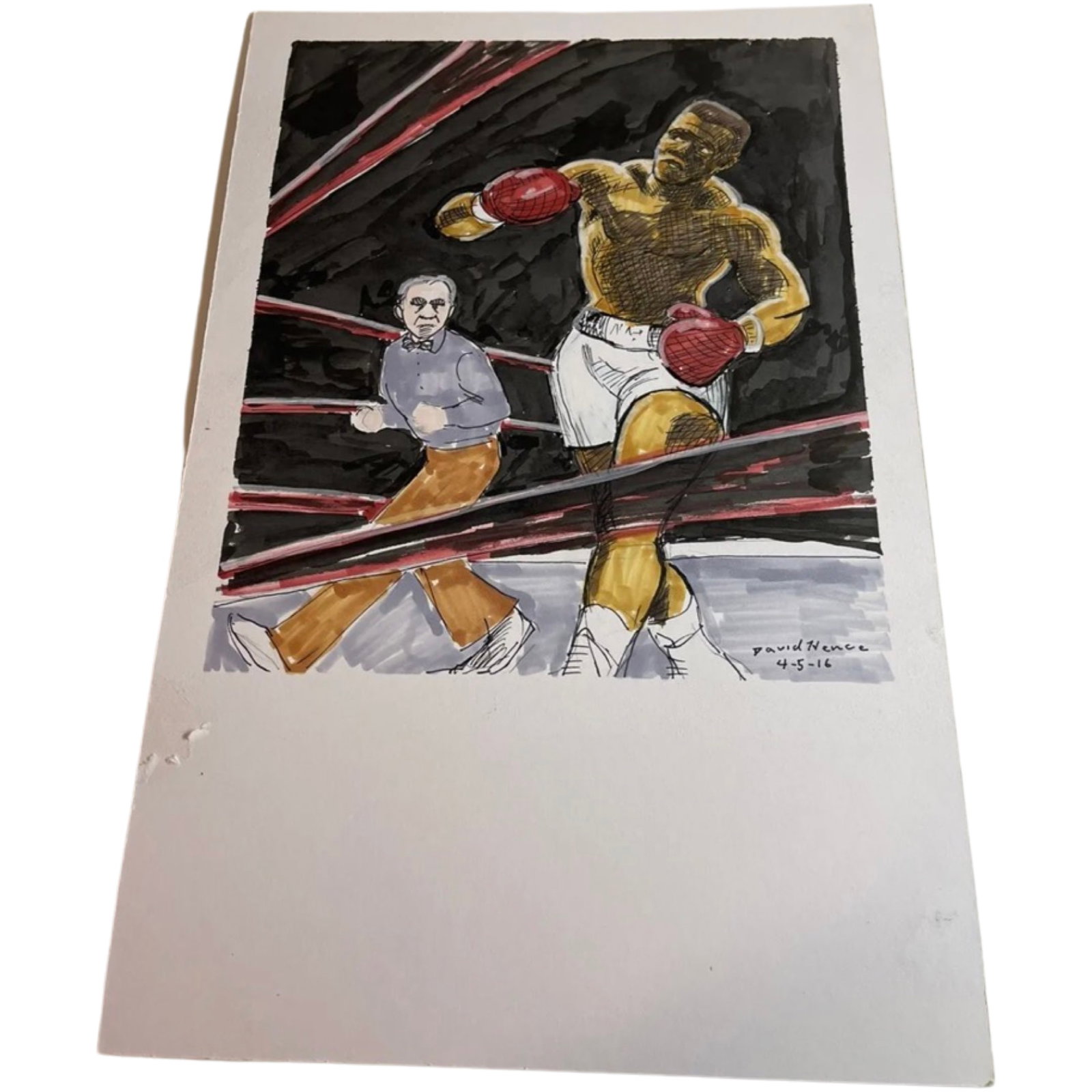 Muhammad Ali Acrylic Signed By David Hence: Muhammad Ali Boxing Liston Wall ~ Folk Art Acrylic Signed By David Hence Chicago Artist .Size 17x11 Inches.Good Condition Overall.