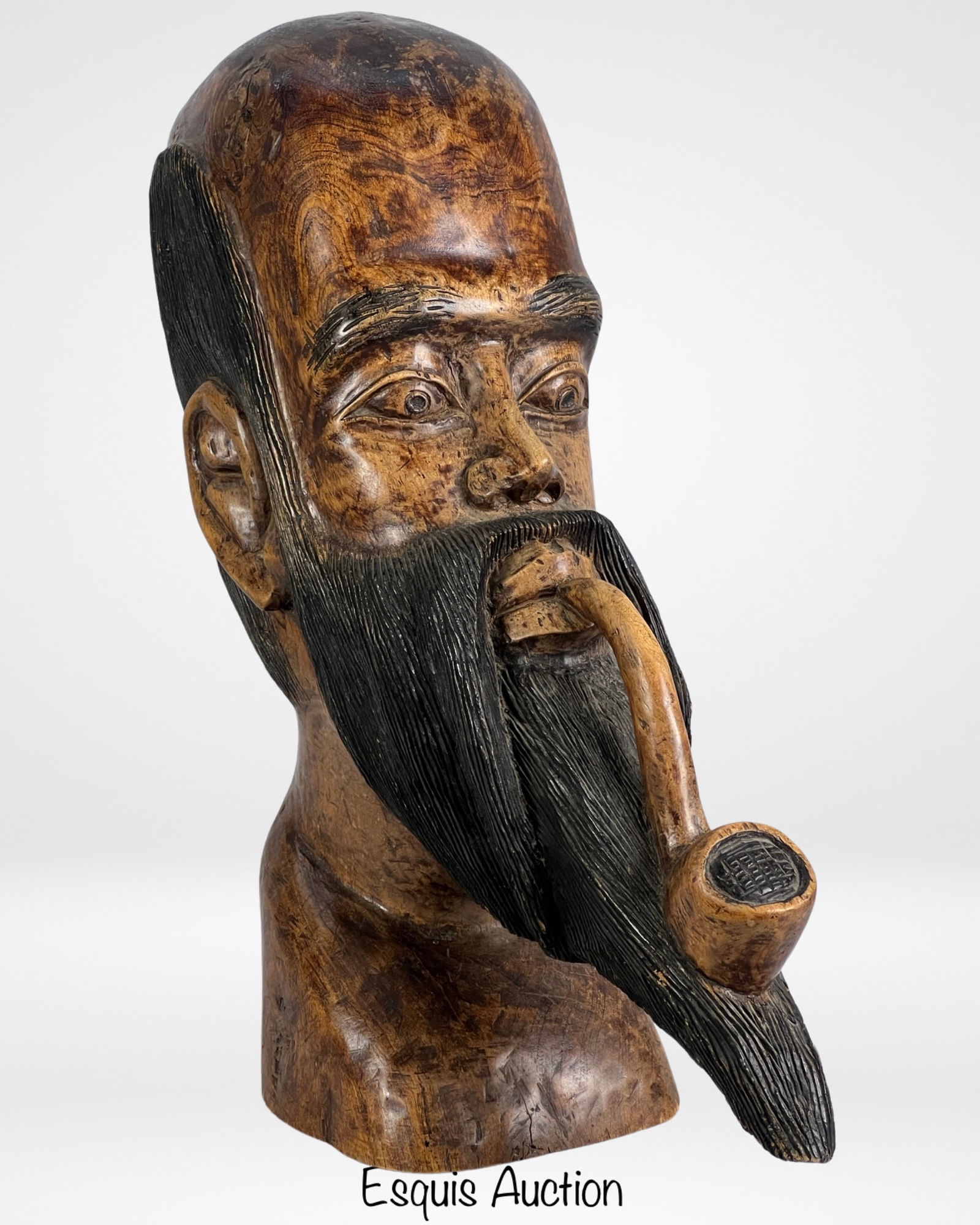 Large 27" Solid Wood African Man with Pipe Bust (1 of 4)