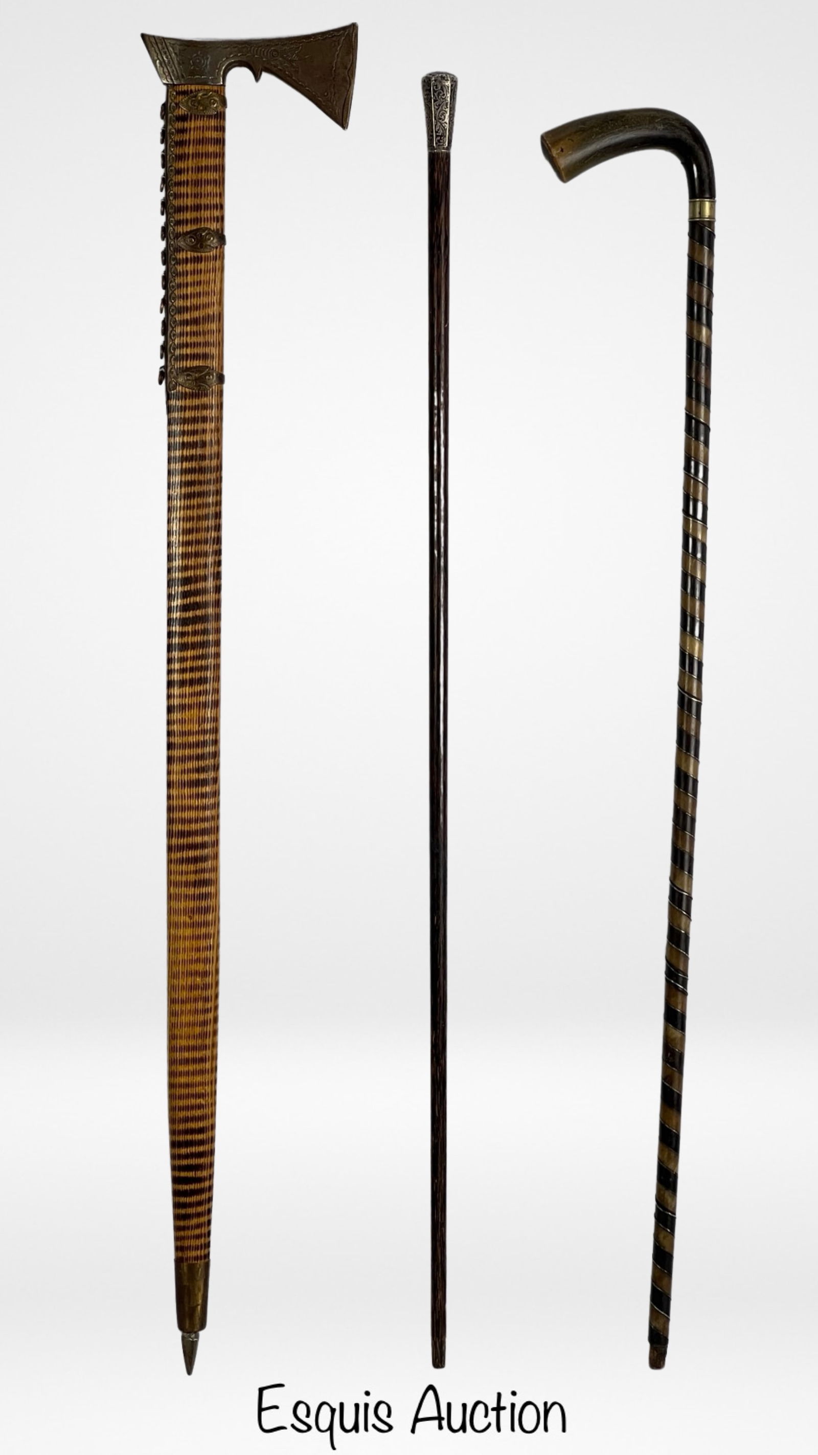 Walking Sticks/ Canes- Sterling Handle, Axe & Cow (1 of 4)