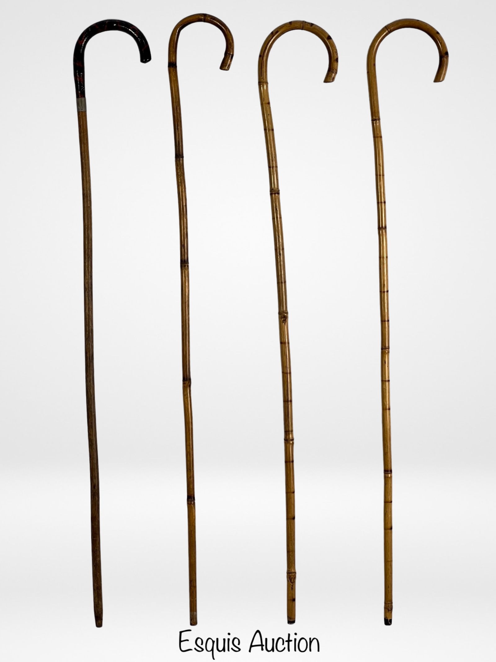 Four Vintage Bamboo Walking Canes with Curved Hand (1 of 3)