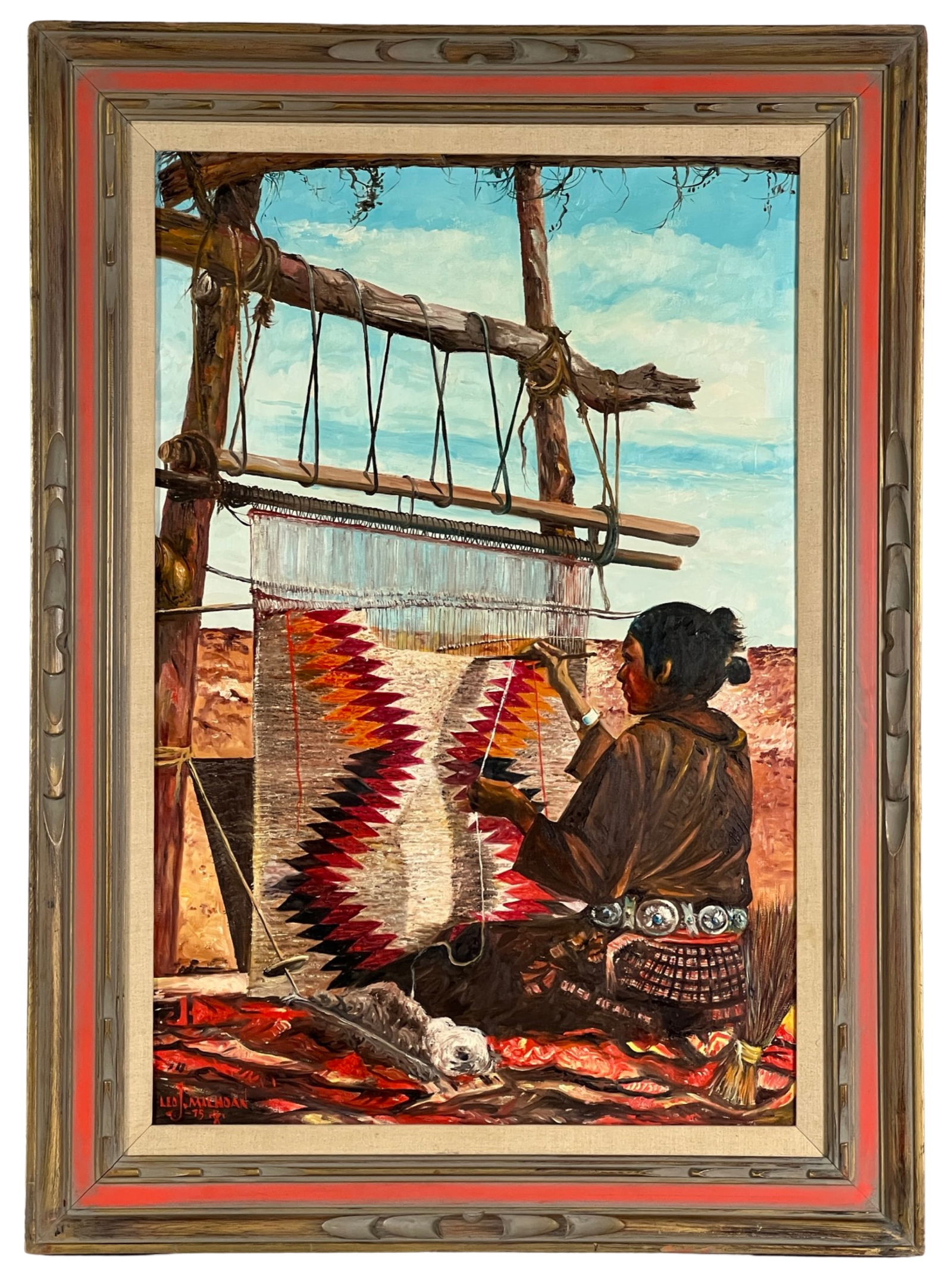 Leo J. Milhoan 1975 Navajo Weaver Oil Painting (1 of 3)