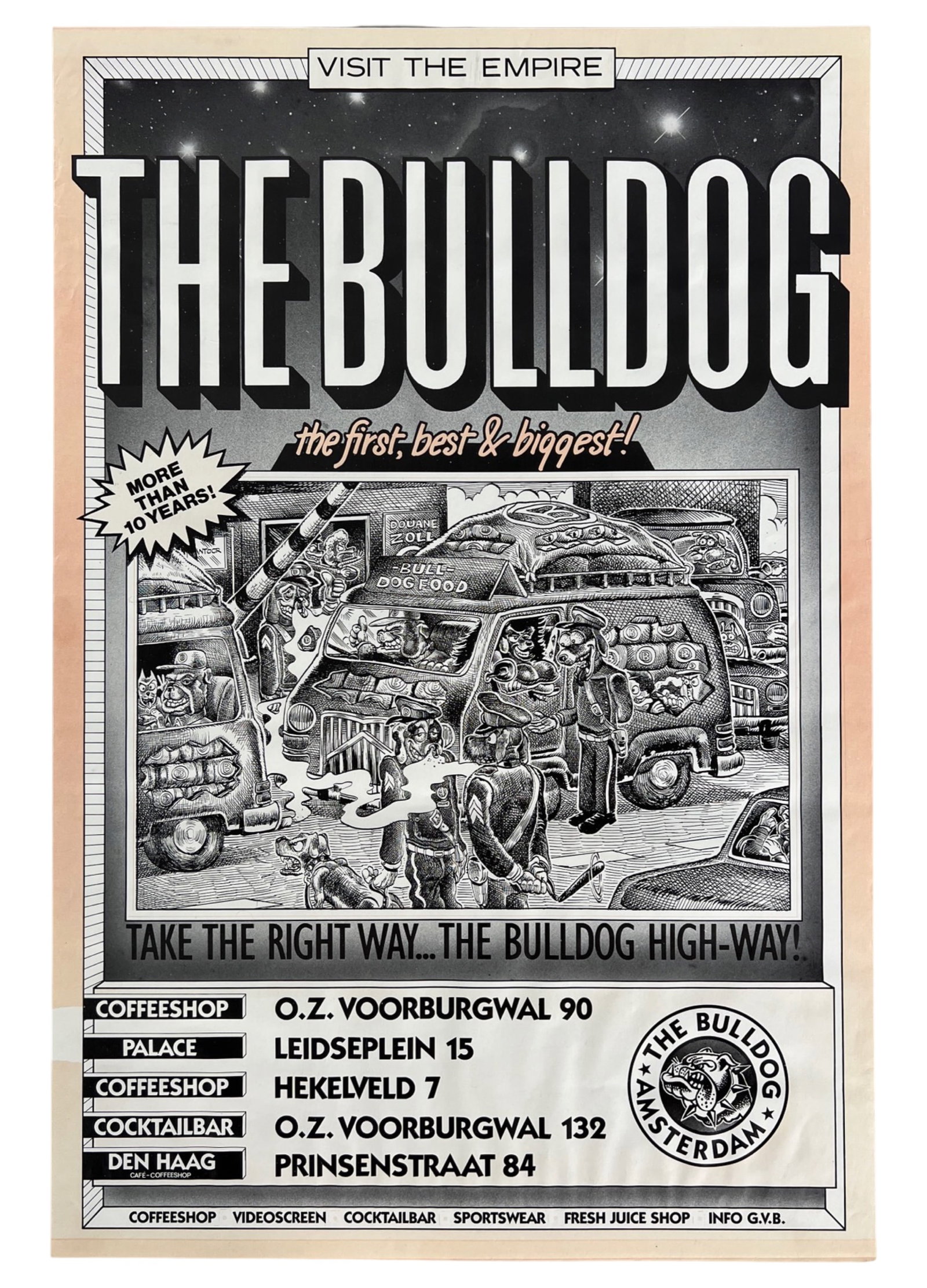 The Bulldog -Amsterdam Cannabis Coffee Shop Poster: Step into the charming streets of Amsterdam with "The Bulldog," an iconic cannabis coffee shop poster that captures the essence of this vibrant city. Measuring 23 3/4” x 15 3/4,” this post