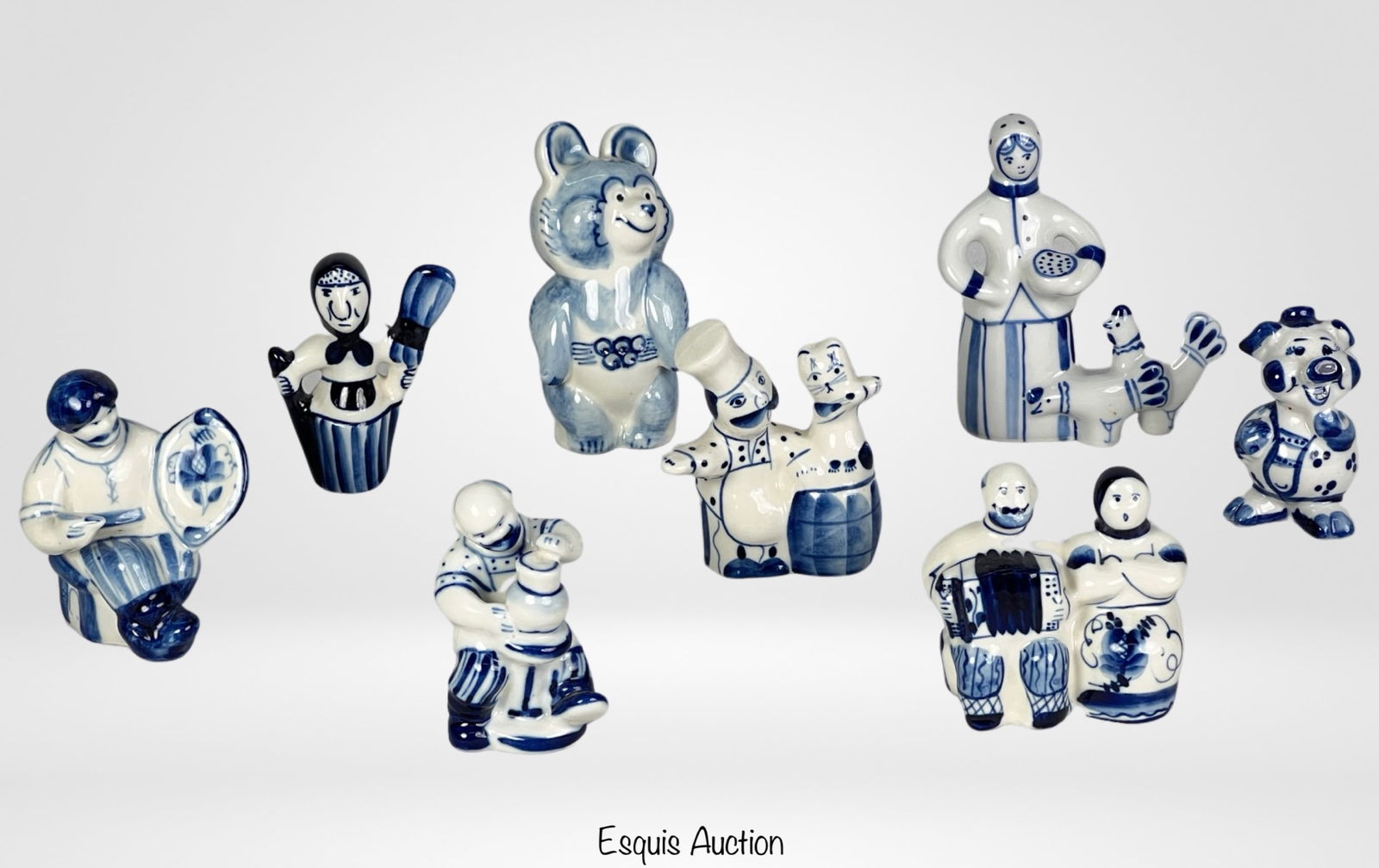 Gzhel- lot of 8 Russian Hand Painted Figurines (1 of 3)