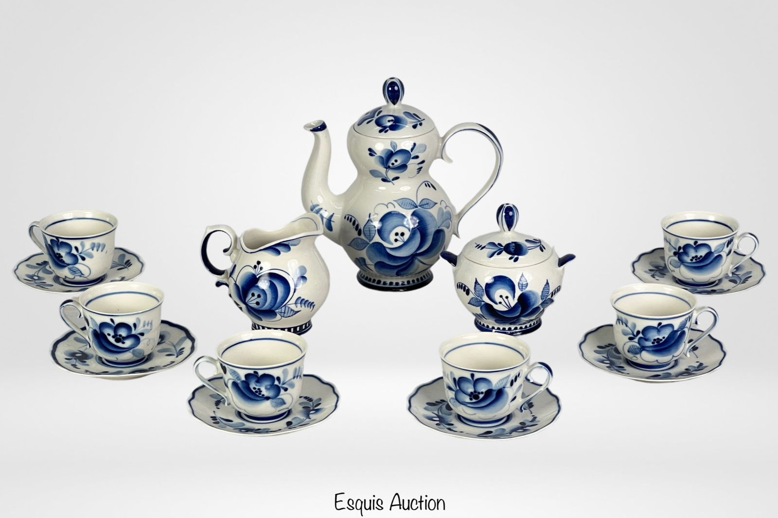 Gzhel Russian Porcelain Tea Set- Teapot & Cups (1 of 5)