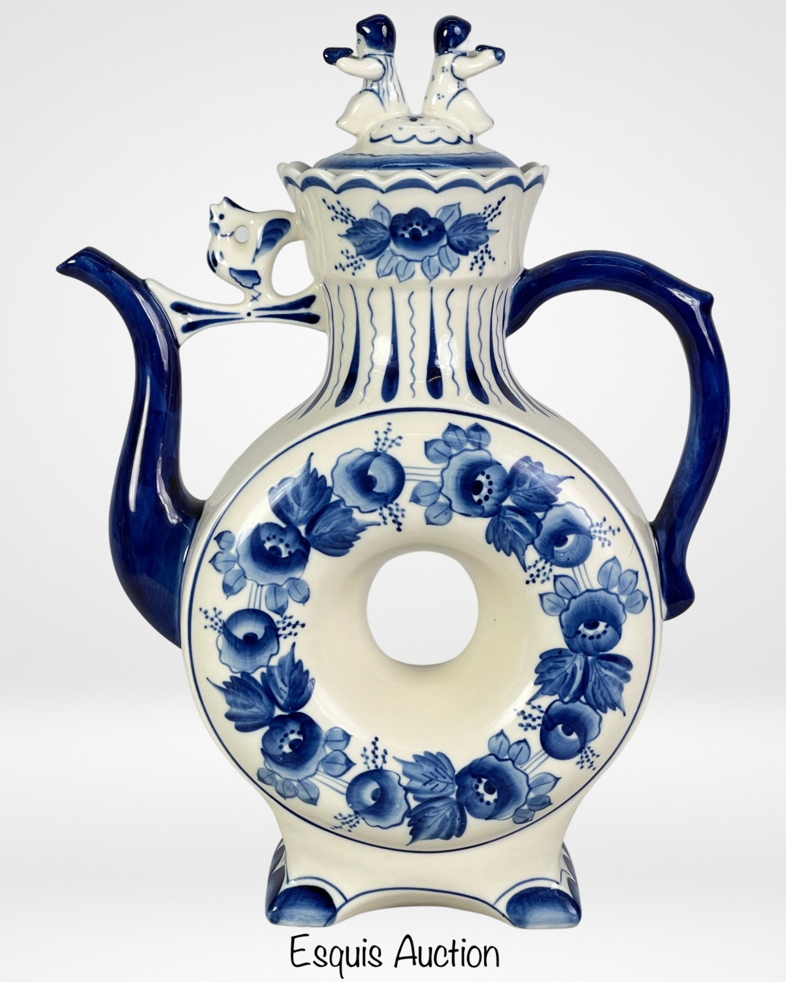 Gzhel Russian Traditional Large Kvass Ewer: Immerse yourself in the captivating world of Russian artistry with the exquisite Gzhel Russian Traditional Underglazed Hand Painted Figural Kvass Ewer. Crafted with unparalleled skill and attention to