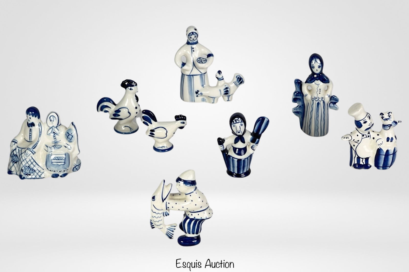 Gzhel- lot of 8 Russian Hand Painted Figurines (1 of 3)