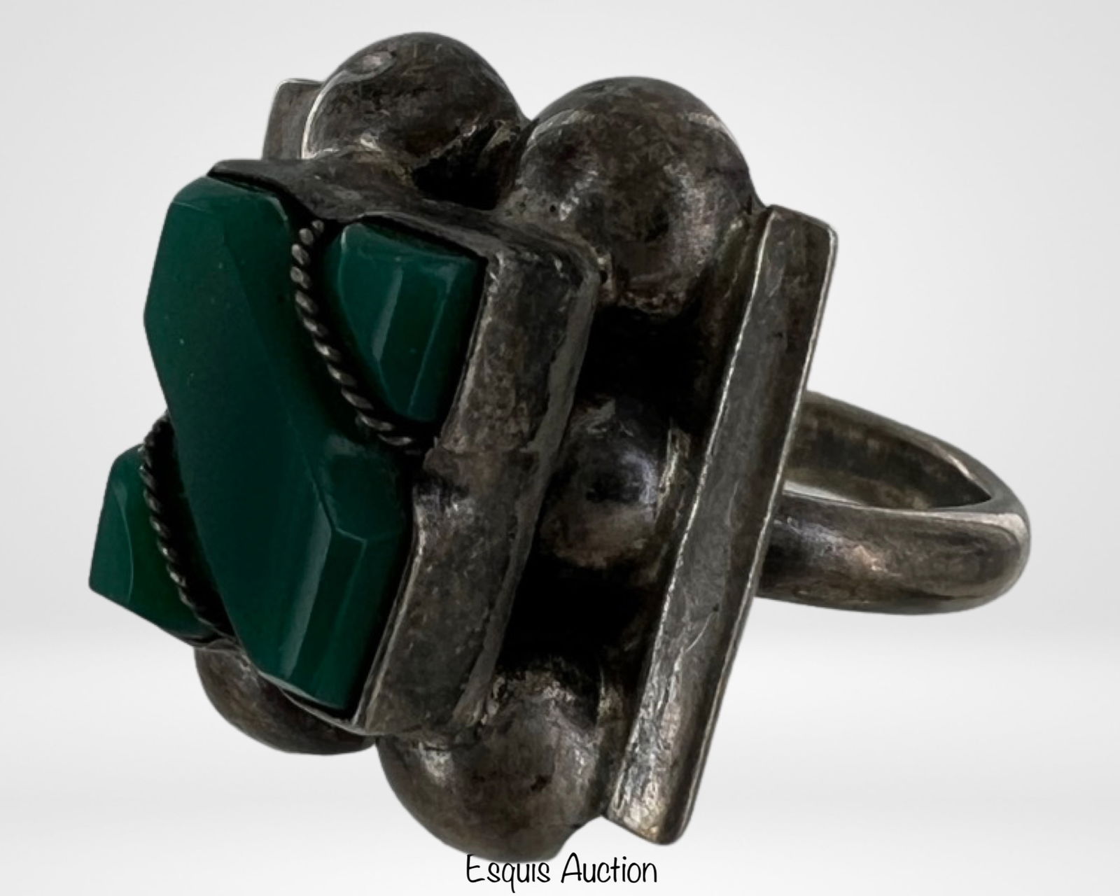 Vintage Mexican Sterling Silver & Green Onyx Ring (1 of 4)