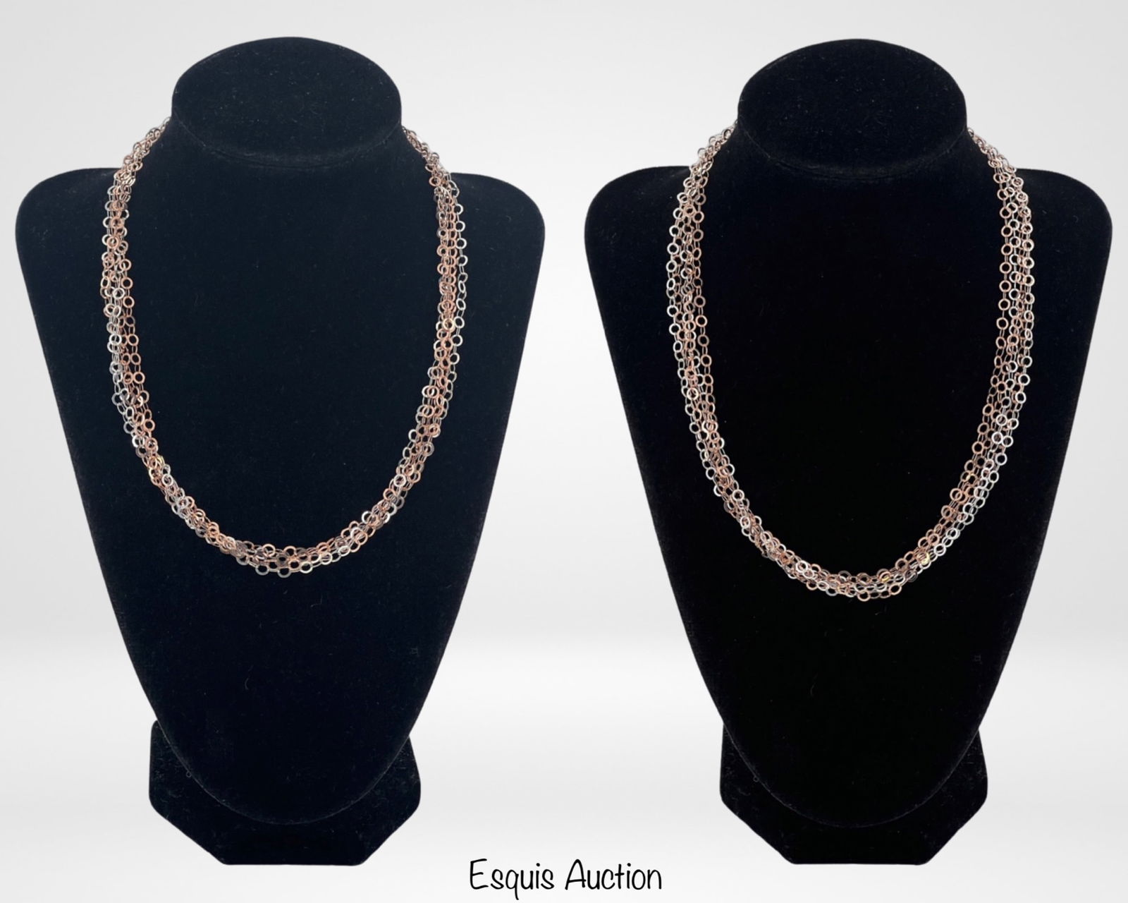 Italian Multi Strand Sterling Silver Necklaces: Two Italian elegant two-tone multi strand necklaces. 18" long. Good Condition.