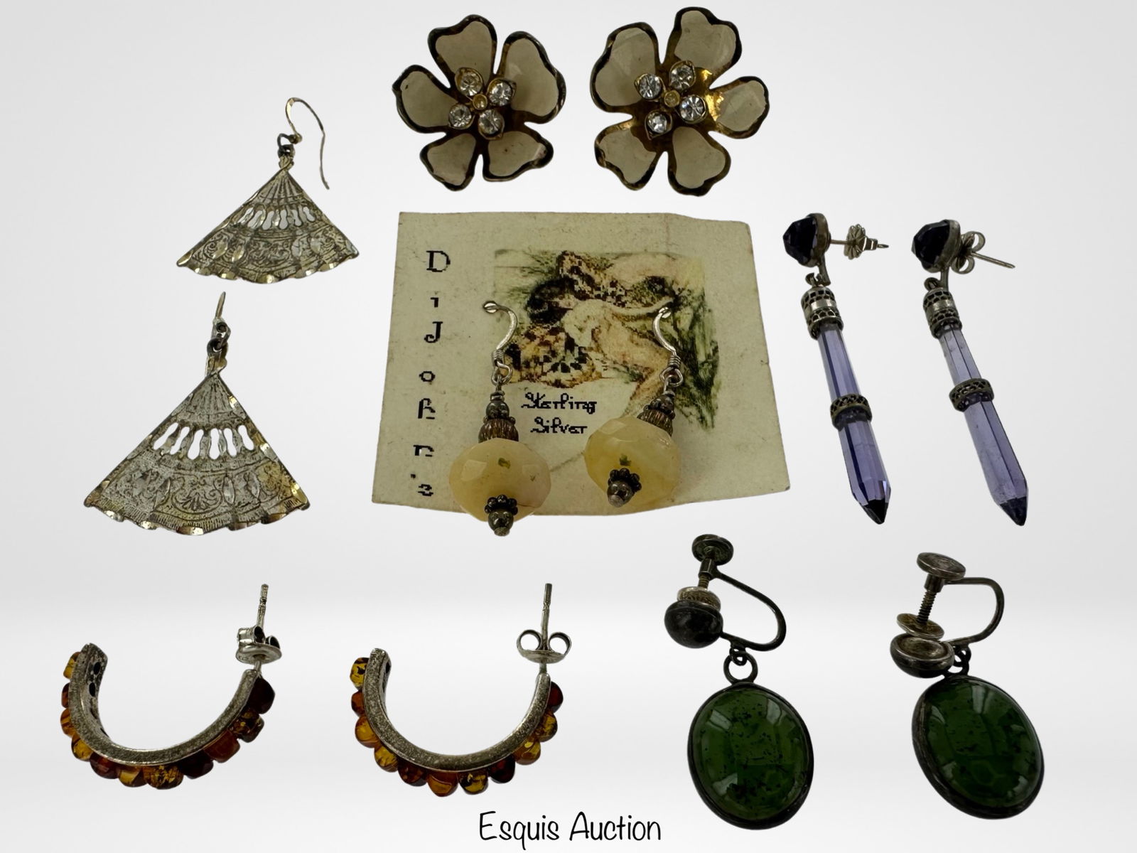 Assortment of Sterling Silver Earrings-Yellow Jade (1 of 5)