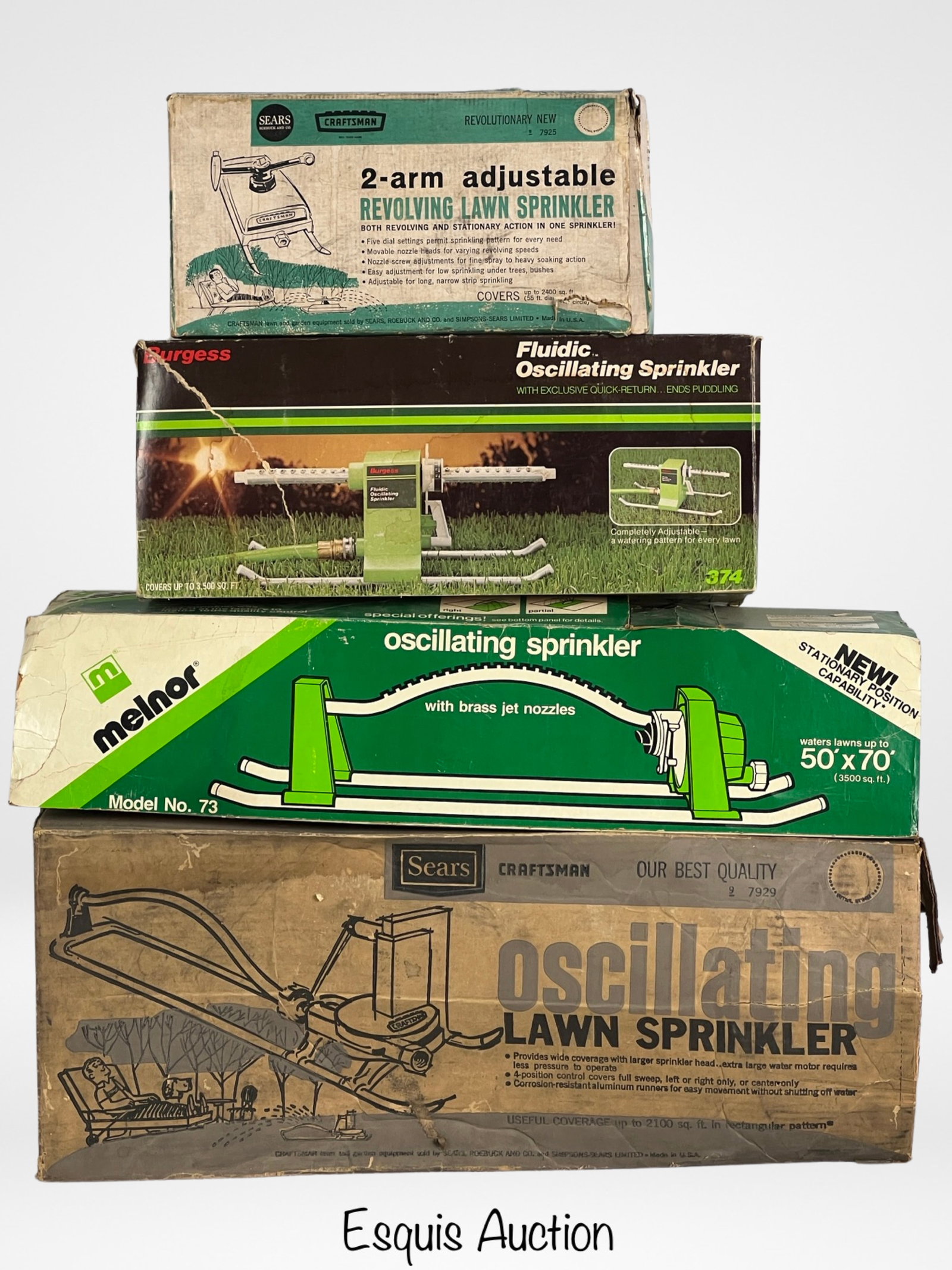 Four Vintage Oscillating Lawn Yard Sprinklers: Four Vintage Oscillating Lawn Yard Sprinklers. All in original boxes.