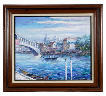 Cupertino Del Campo- Venice Oil Painting: Embark on a journey to the enchanting waterways of Venice with Cupertino Del Campo's (1873 - 1967/ Argentina) mesmerizing oil painting on canvas. This masterpiece captures the timeless allure of a Ven