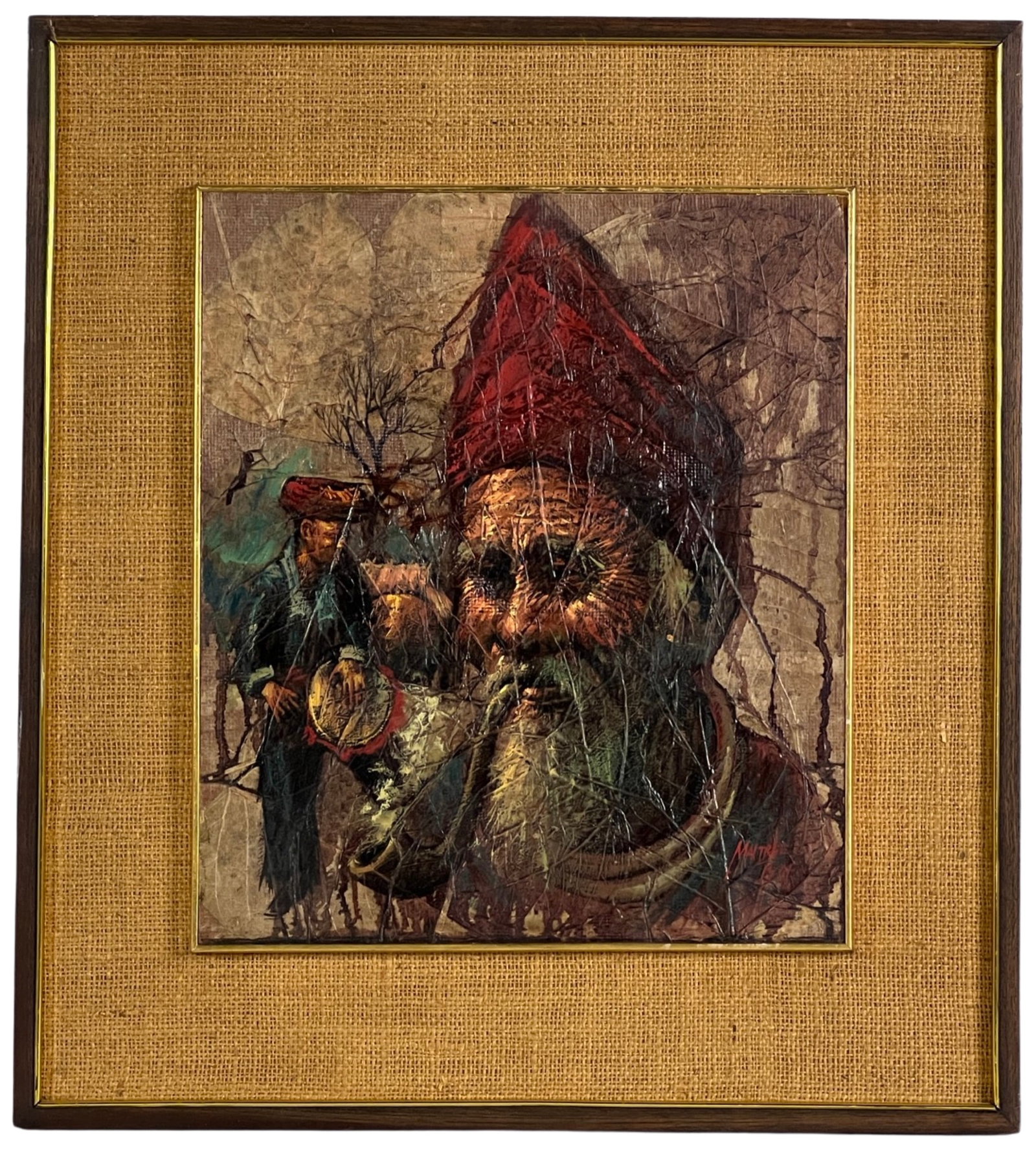 Maitree Siriboon Oil on Tobacco Leaves Painting: Immerse yourself in the cultural richness of Maitree Siriboon's captivating original oil painting on tobacco leaves, portraying Hill Tribe Men in a scene that echoes with history and tradition. Signed