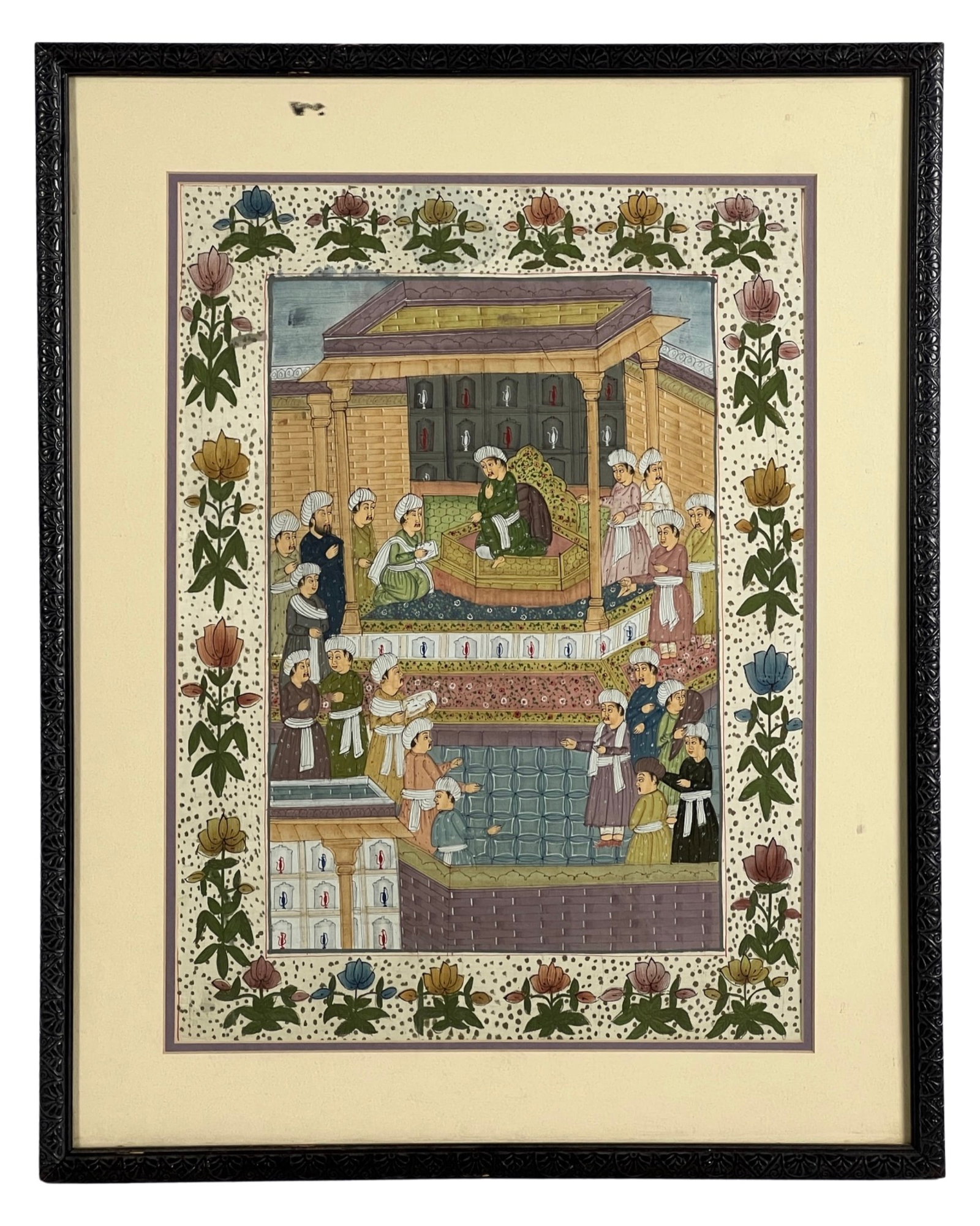 Persian/ Islamic Painting on Silk: Transport yourself to the captivating world of Persian and Islamic art with this exquisite painting on silk. Depicting a vibrant court scene, the artwork invites you to immerse yourself in the rich cu