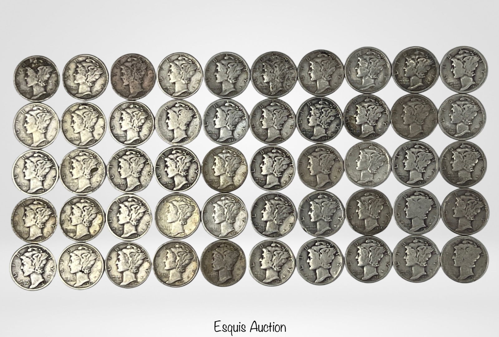 Fifty US Silver Mercury Dime Coins (1 of 5)