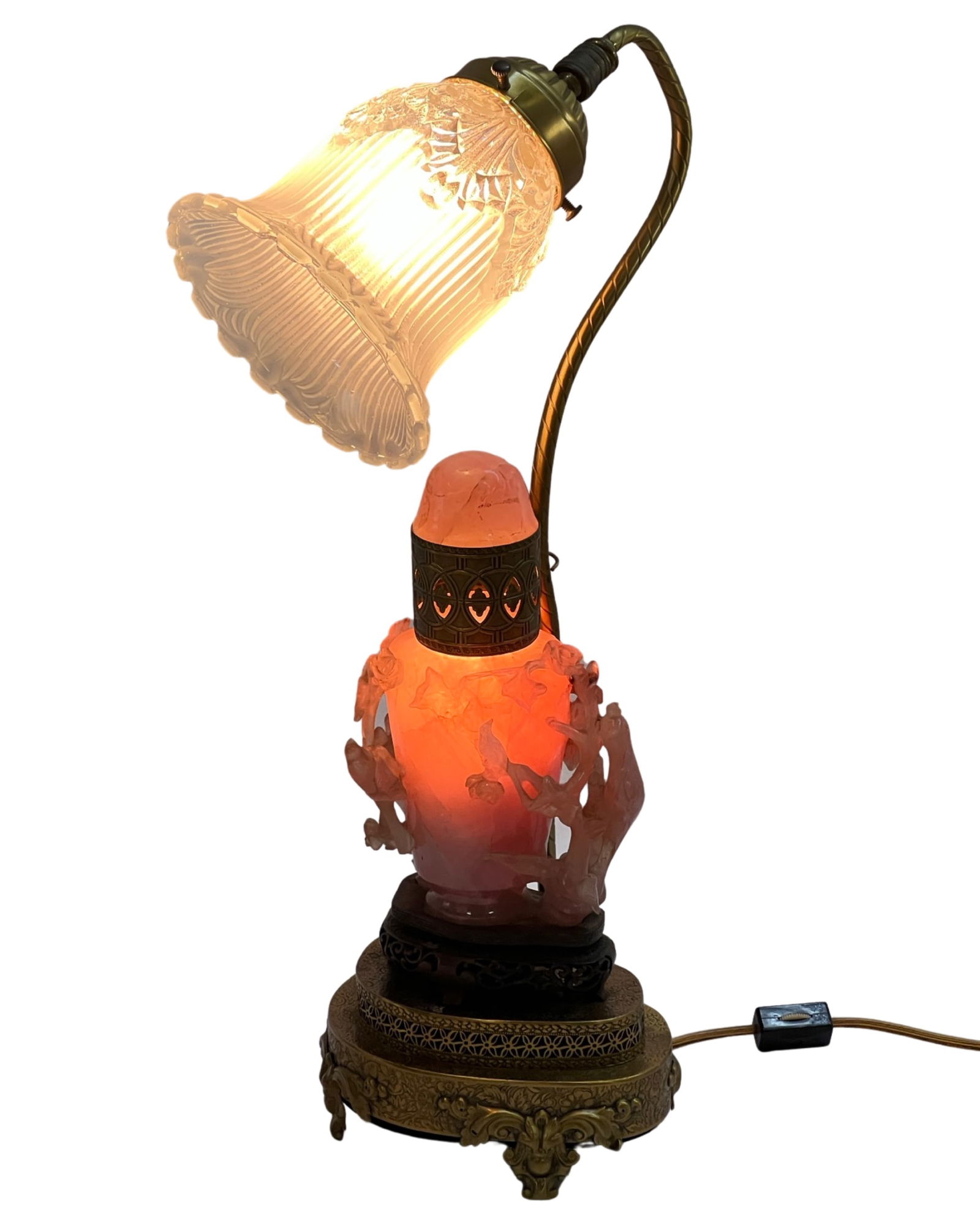 Vintage Chinese Carved Rose Quartz Table Lamp (1 of 4)