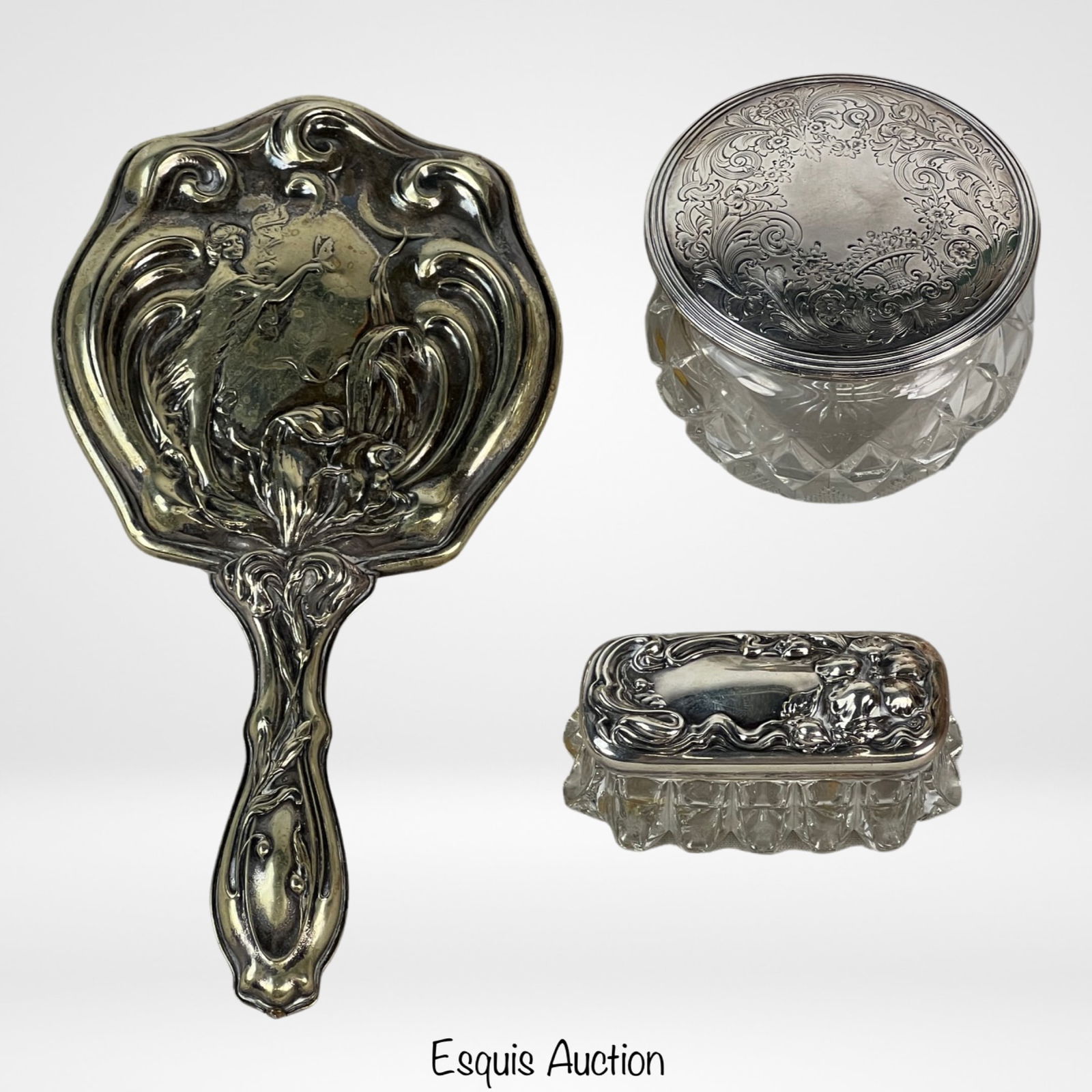 Art Nouveau Vanity / Dresser Set - Mirror & Boxes (1 of 4)