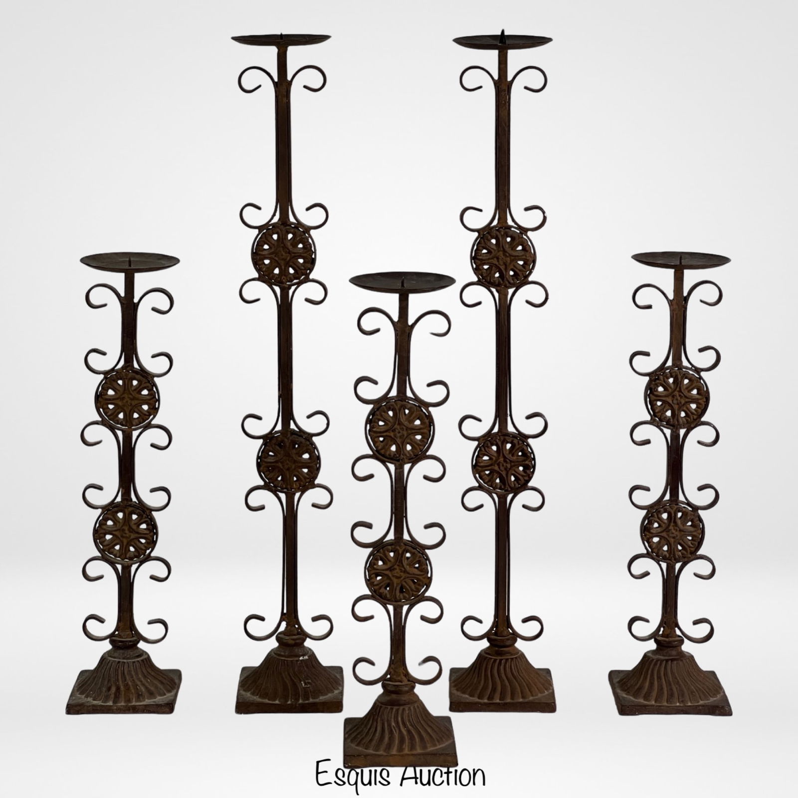 Vintage Wrought Iron Floor Candlesticks- Set of 5 (1 of 2)