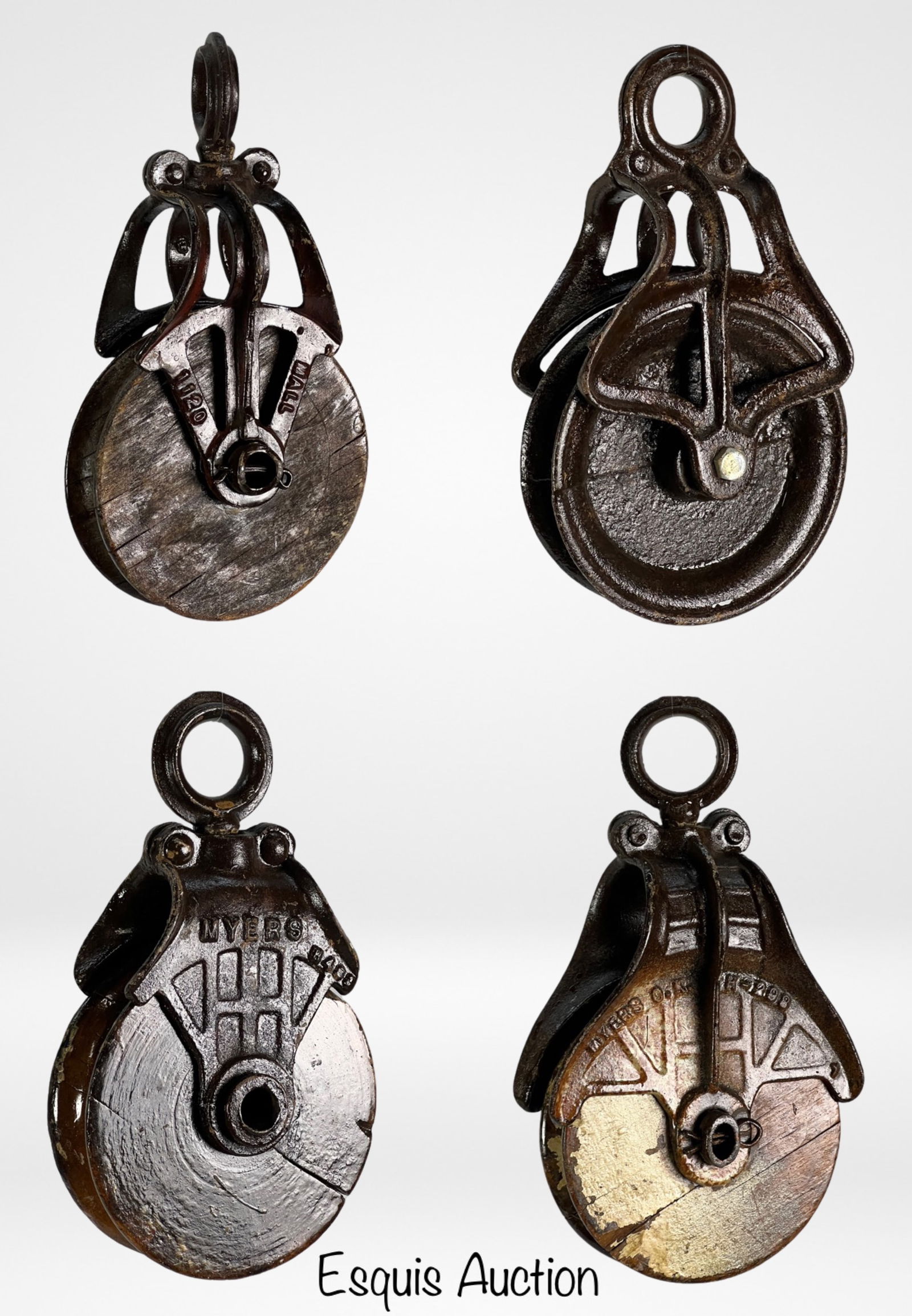 Four Antique Wood and Cast Iron Pulleys- Myers (1 of 5)