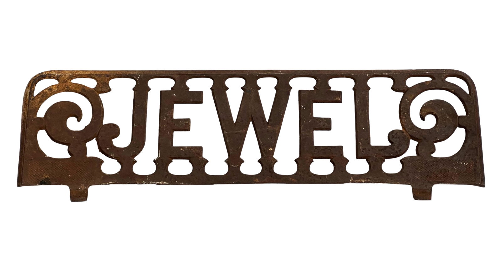 Antique "Jewel" Cast Iron Stove Shelf Plate: Elevate your antique stove's charm with this "Jewel" Cast Iron Stove Shelf Plate. Measuring 22" x 7", this ornate piece adds both functionality and intricate design to your vintage kitchen setup. Its 