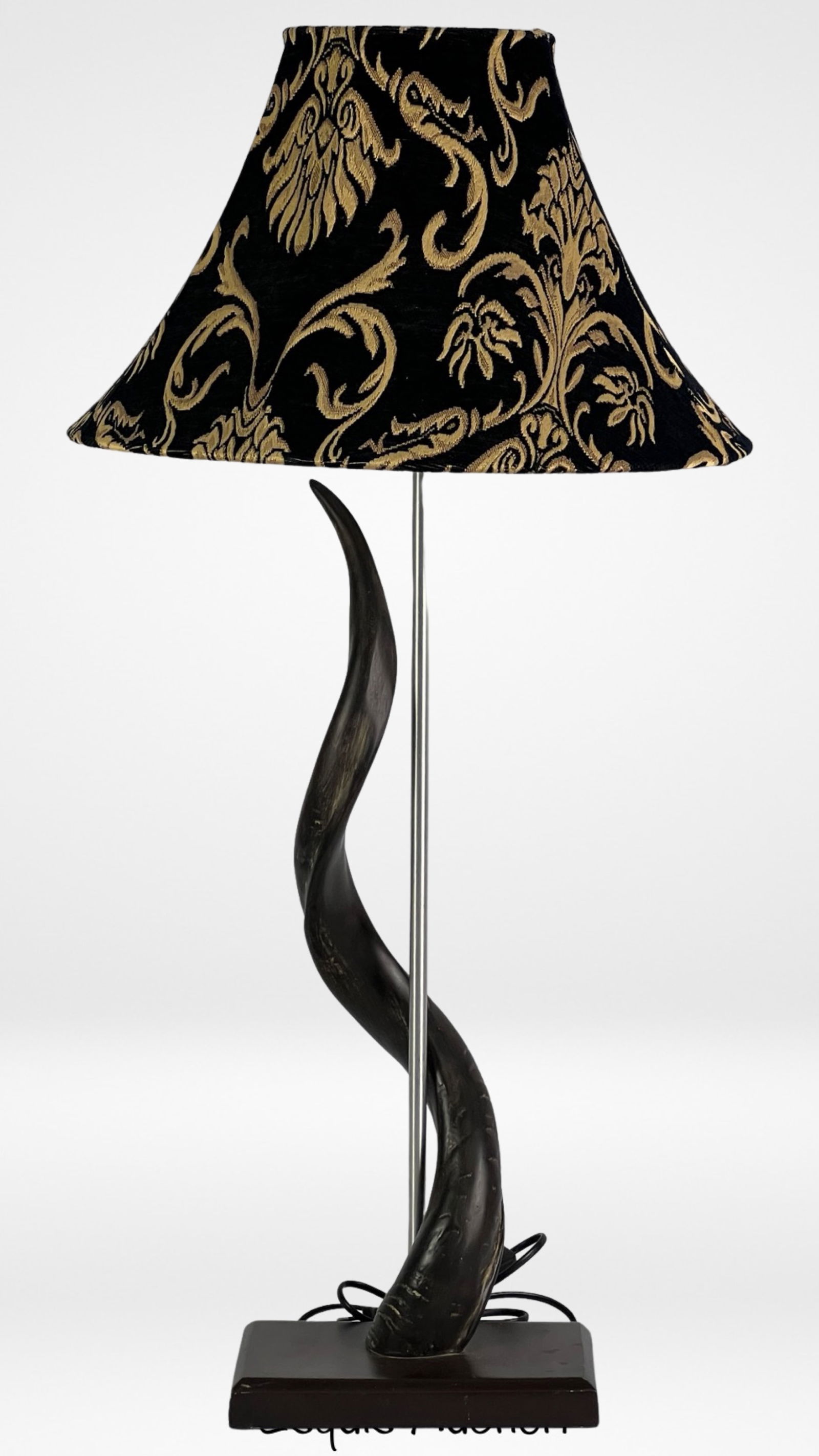 Polished Kudu Horn Table Lamp w Heavy Fabric Shade (1 of 4)