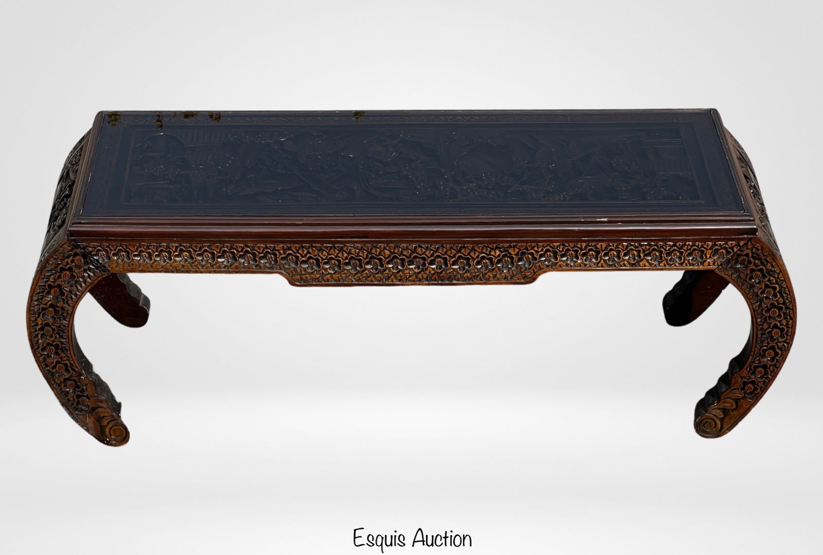 Chinese Deeply Carved Teakwood Coffee Table (1 of 6)