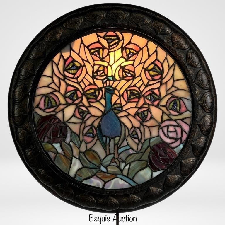 Tiffany Style Peacock Slag Glass Light Up Wall Dec (1 of 4)