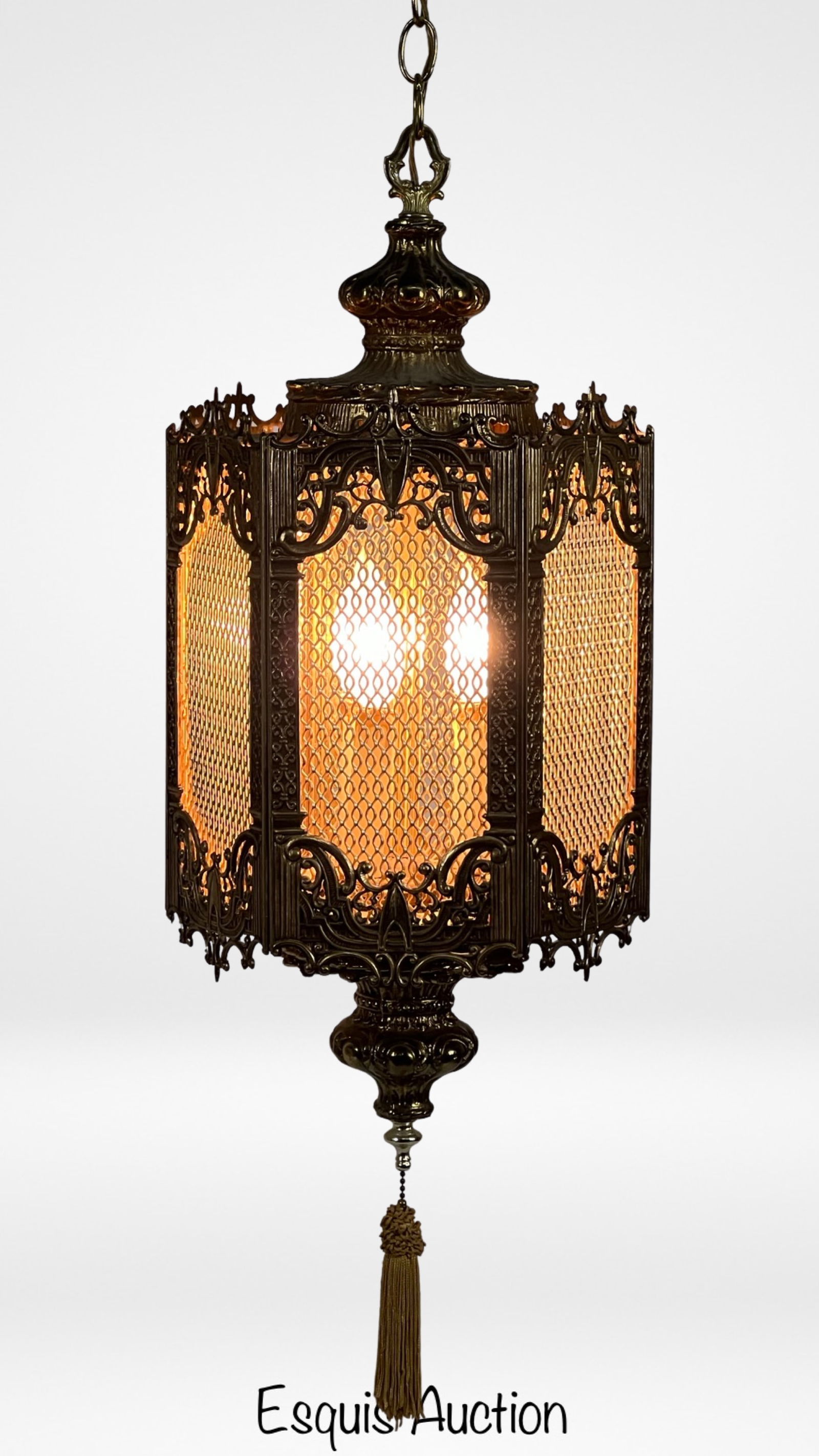 Art Nouveau Brass Lantern/ Chandelier Swag Lamp (1 of 6)
