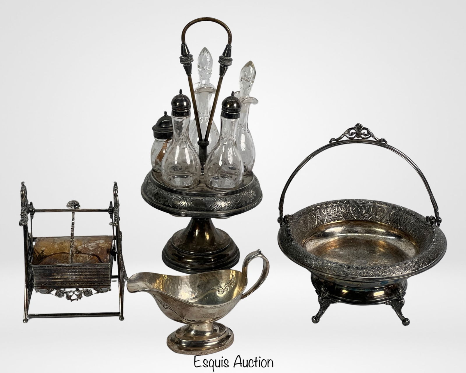 Group of Antique Silver Plate- Card Holder, Bowl, (1 of 9)