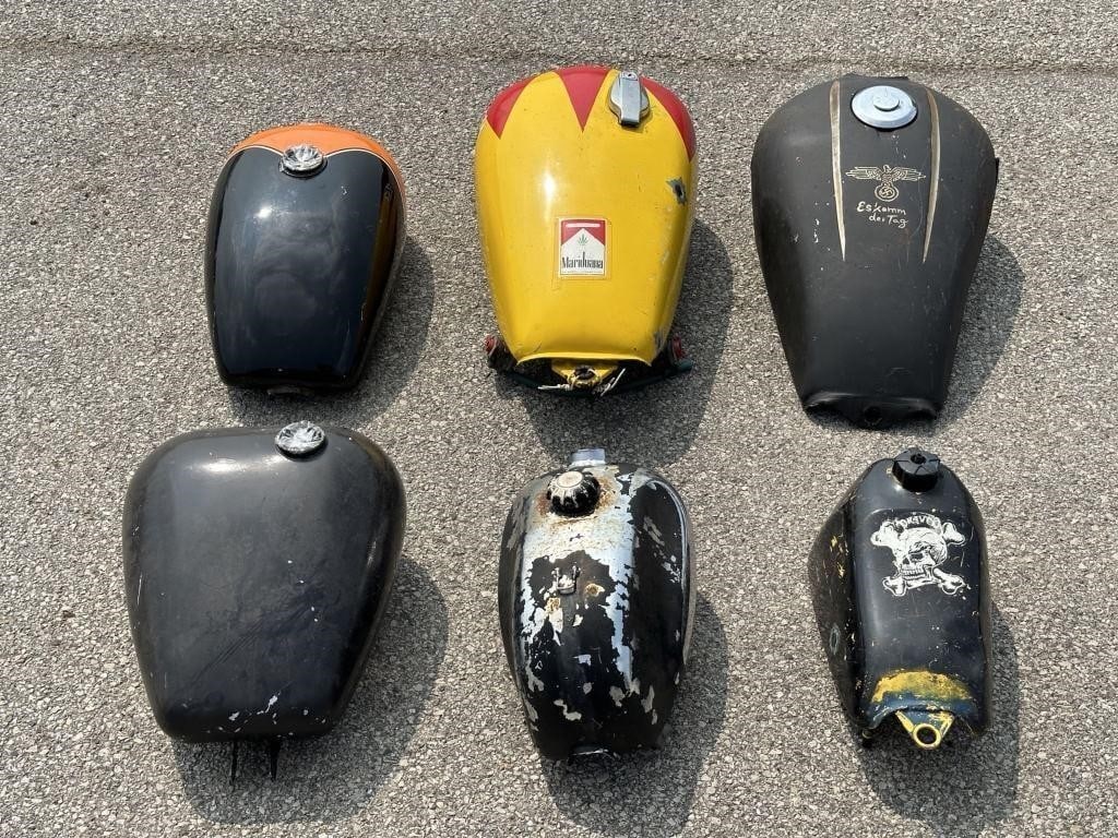 Group of Vintage Motorcycle Gas Tanks: Group of Vintage Motorcycle Gas Tanks. Used, show some wear, ready to be refinished.