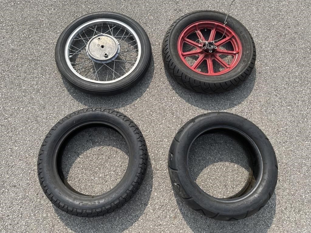 Four Vintage Motorcycle Tires- Harley/ Yamaha: Lot of Four Vintage Motorcycle Tires.