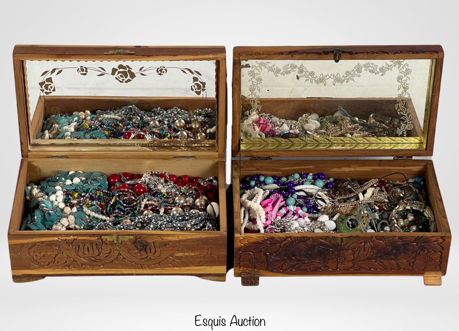 Two Vintage Wooden Boxes filled with Jewelry (1 of 6)