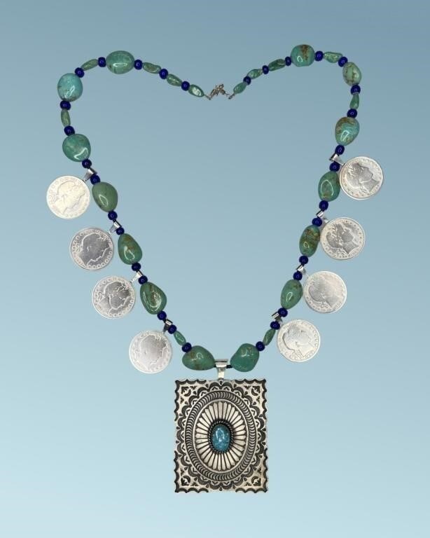 Massive Navajo Sterling Silver Turquoise Necklace (1 of 5)