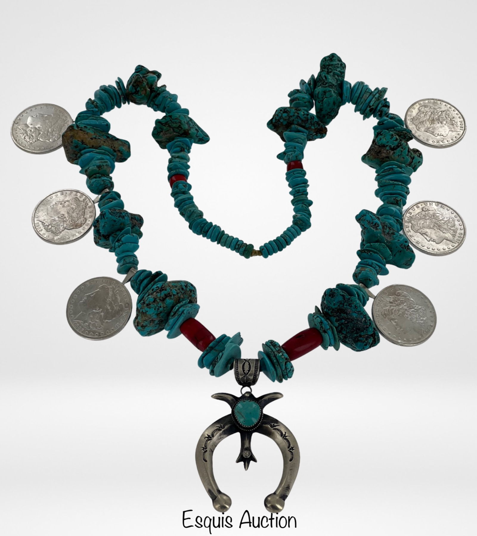 Impressive Navajo Sterling & Turquoise Necklace (1 of 8)