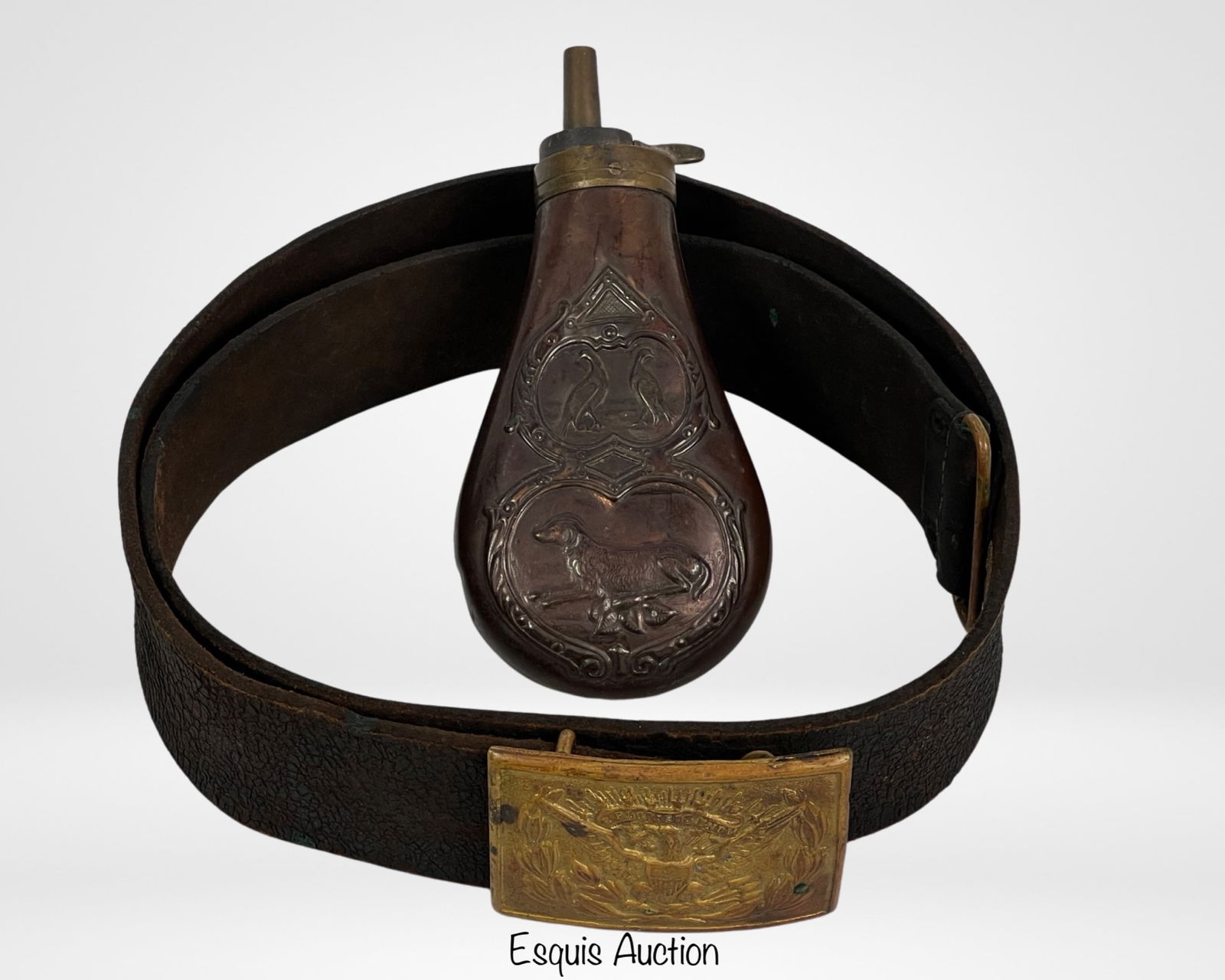 Civil War US Army Officers Belt w/ Buckle & Powder (1 of 6)