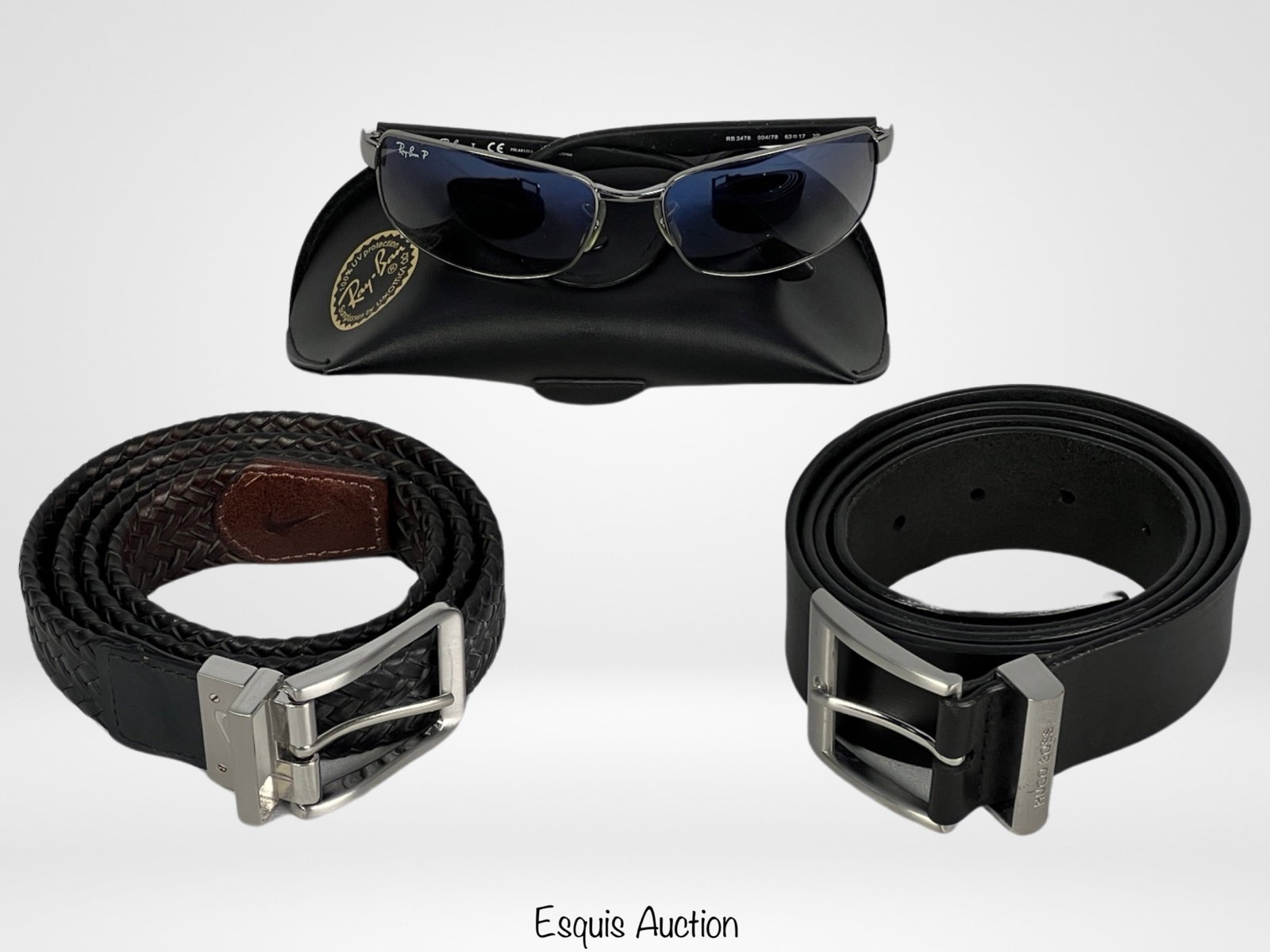 Ray Ban Men's Sunglasses & Hugo Boss Belt: Ray Ban Men's Sunglasses, Hugo Boss Leather Belt (sz. 44) and Nike Leather Belt (Sz. 41).