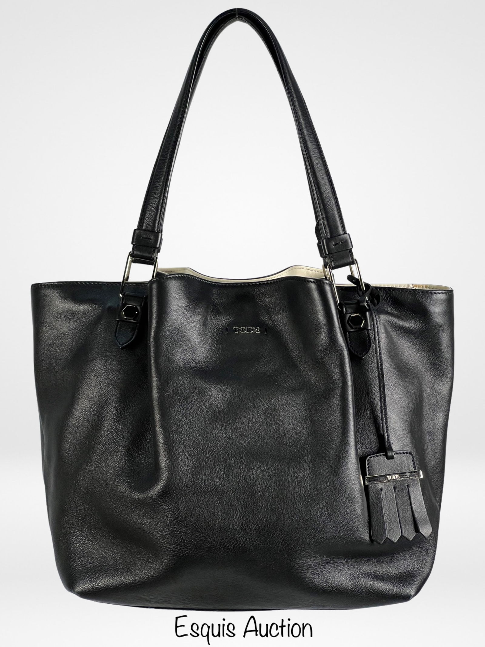 Tod's Smooth Black Leather Lady's Flower Tote Bag (1 of 7)