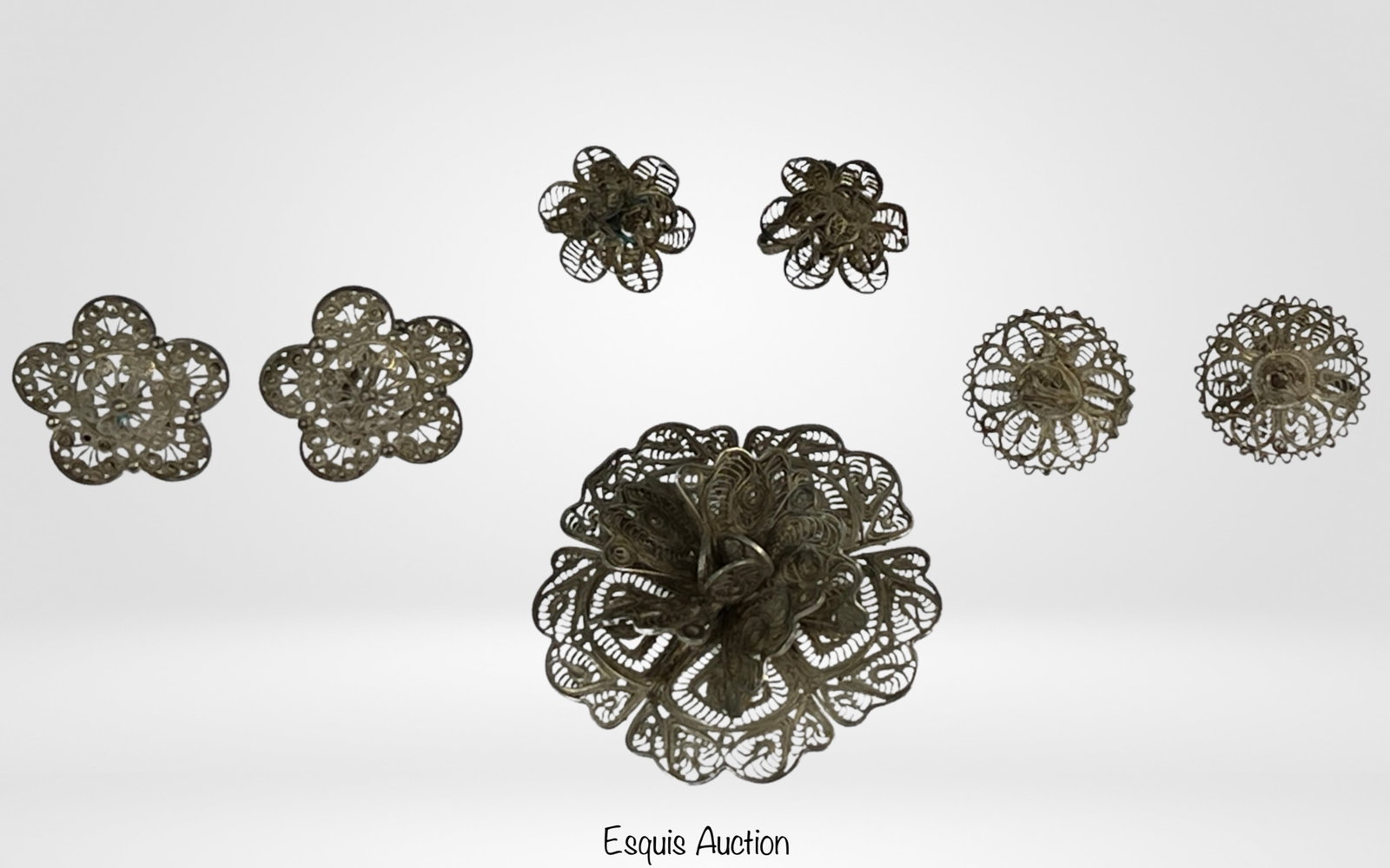 Vintage Sterling Silver Filigree Brooch & Earrings (1 of 5)