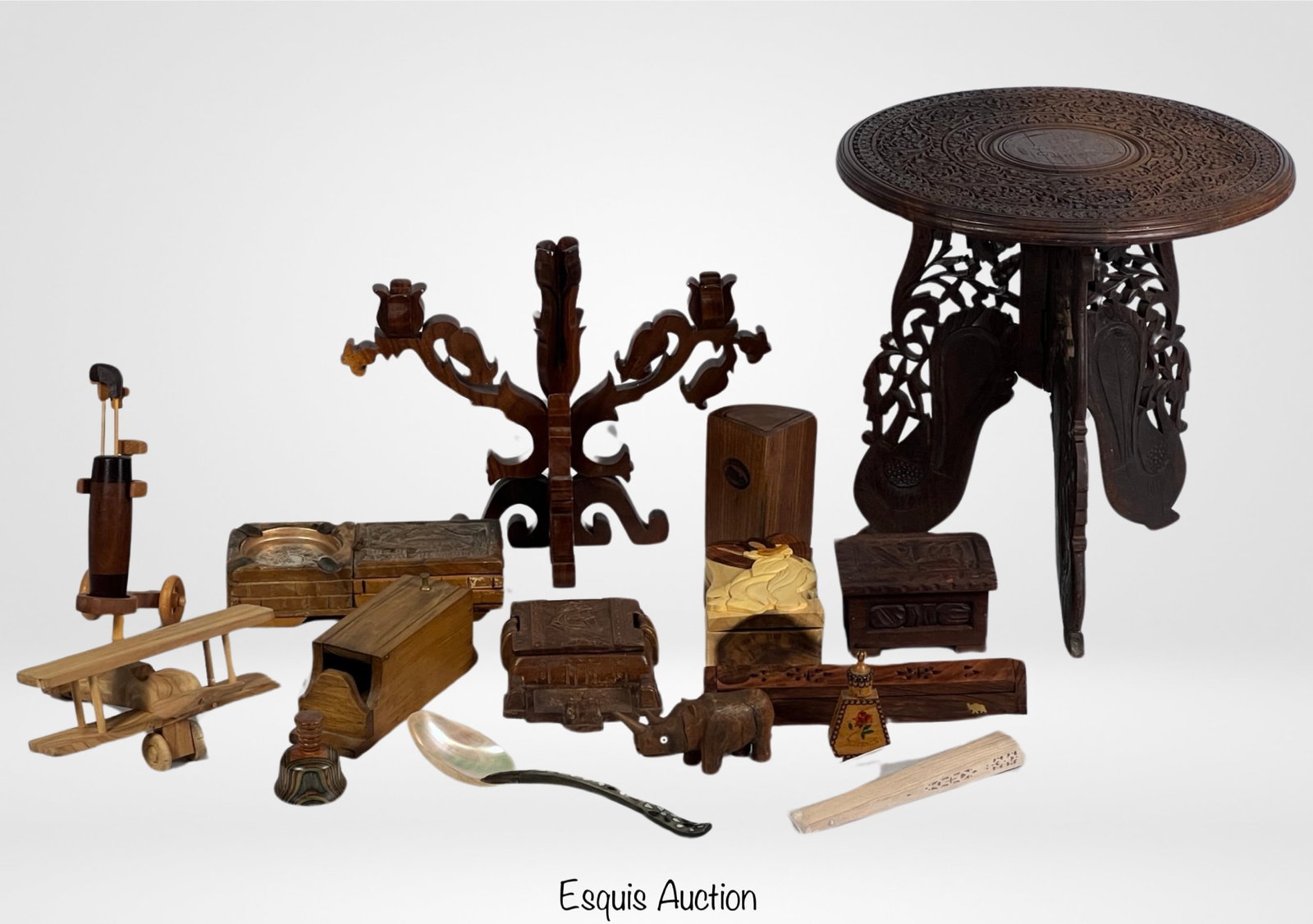 Antique & Vintage Wood Carvings- Stool, Boxes, Can (1 of 7)