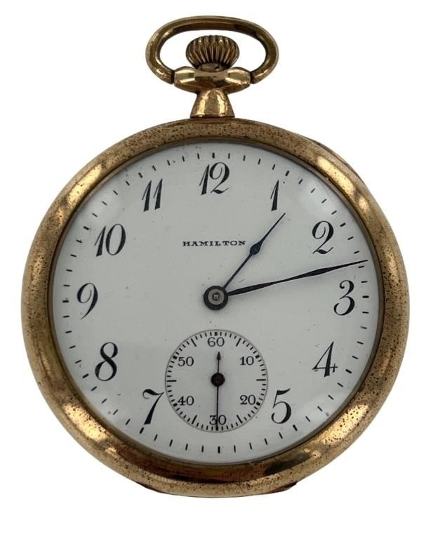 Antique Hamilton 17 Jewels Pocket Watch GF Case: Antique Hamilton 17 Jewels Pocket Watch in Gold Filled Case. Working Condition.