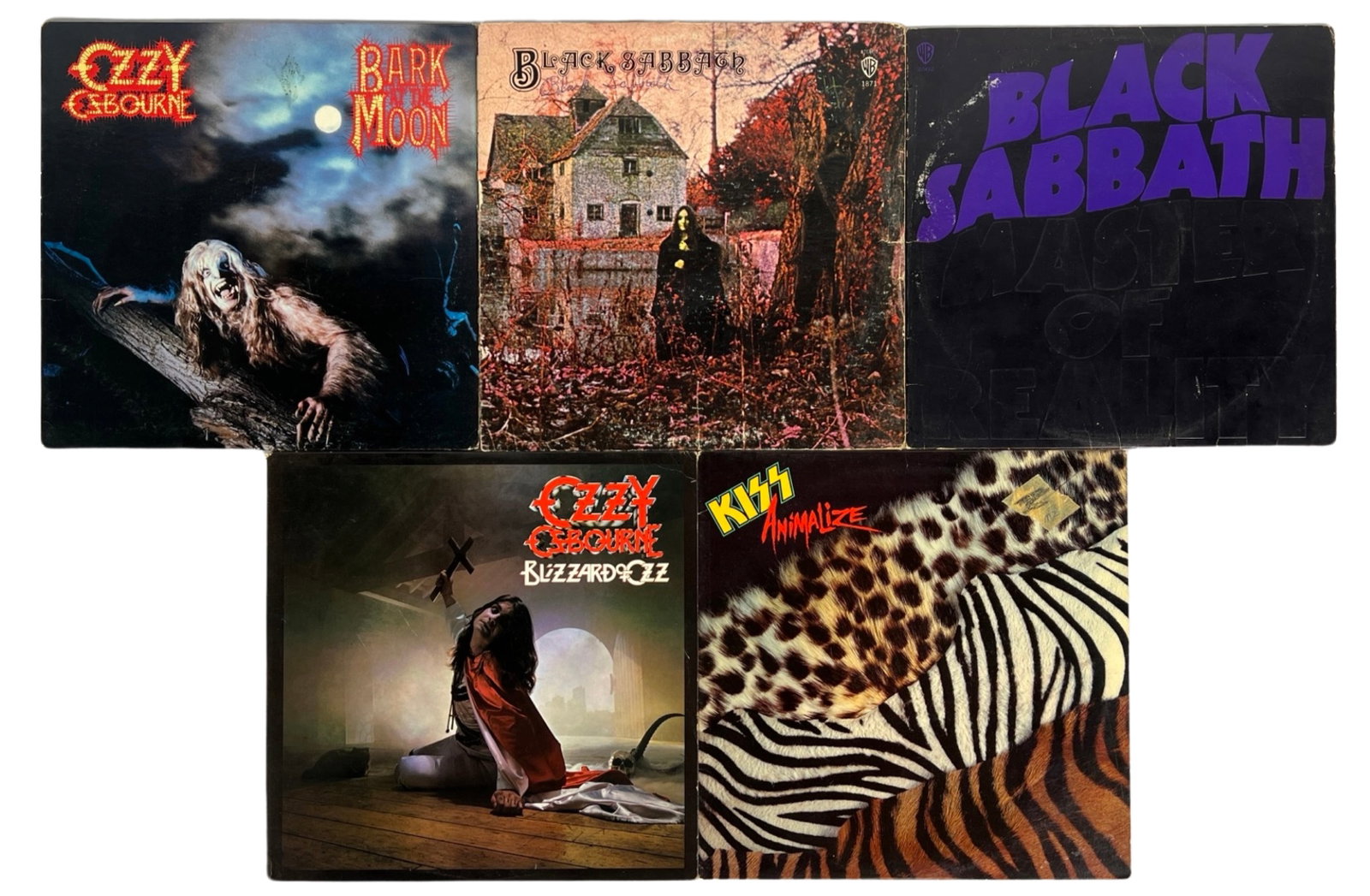 Hard Rock Iconic Vinyl Records - Ozzy, Kiss, Blac: This collection of hard rock vinyl records showcases the unmistakable sounds of three legendary acts: Ozzy Osbourne, Black Sabbath, and Kiss. Dive into the electrifying world of heavy metal and rock '