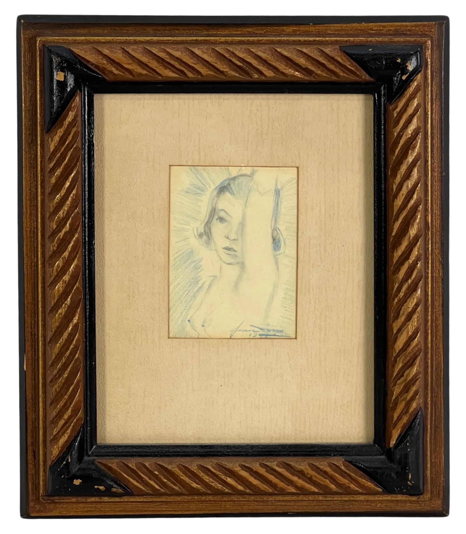 James Swann- Nude Drawing- 1944: This mesmerizing pencil drawing, created in 1944 by James Swann, depicts the grace and beauty of a nude female figure. Swann's meticulous technique captures the subtle interplay of light and shadow, r