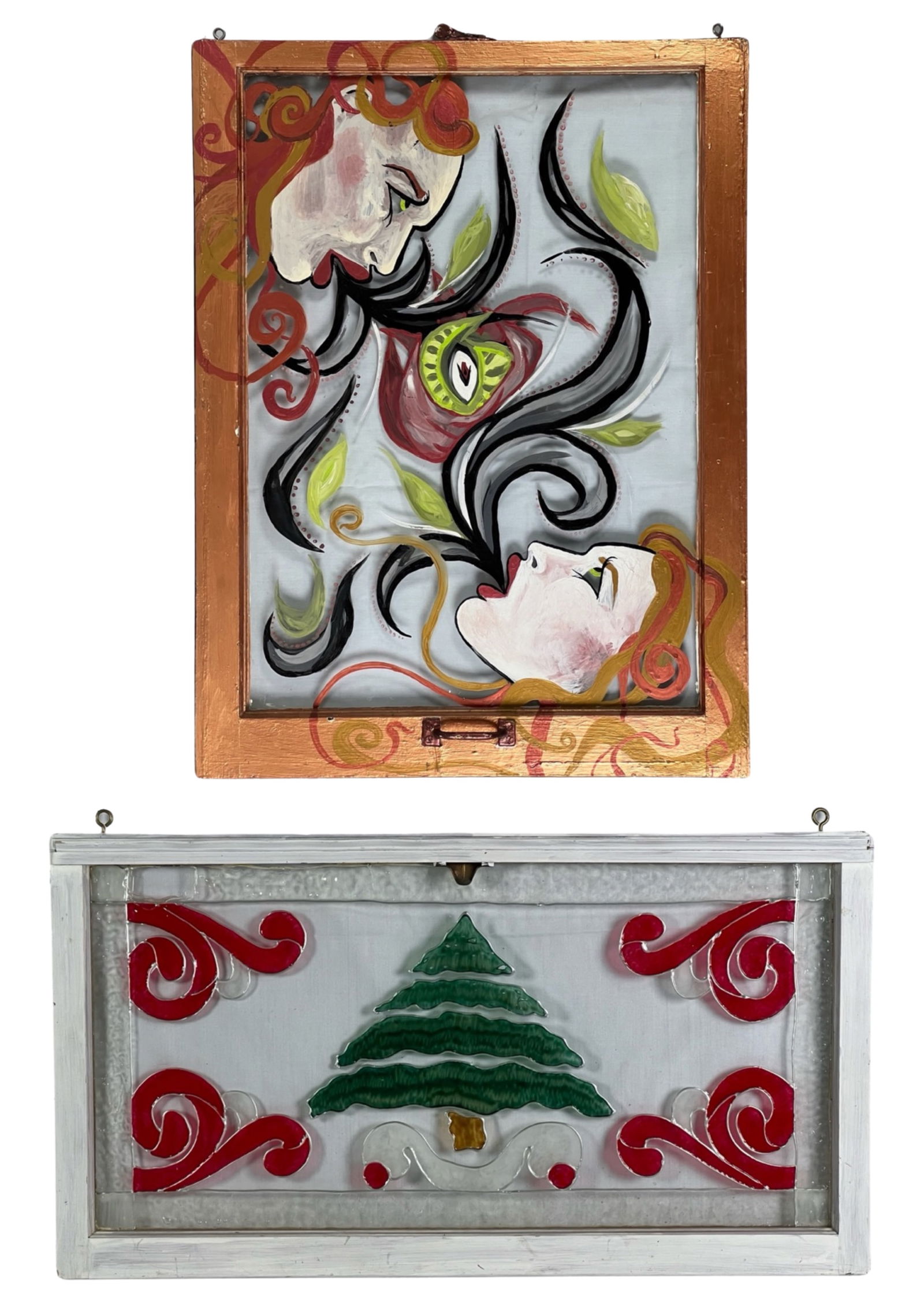 Two Vintage Reverse Painted Glass Windows (1 of 5)