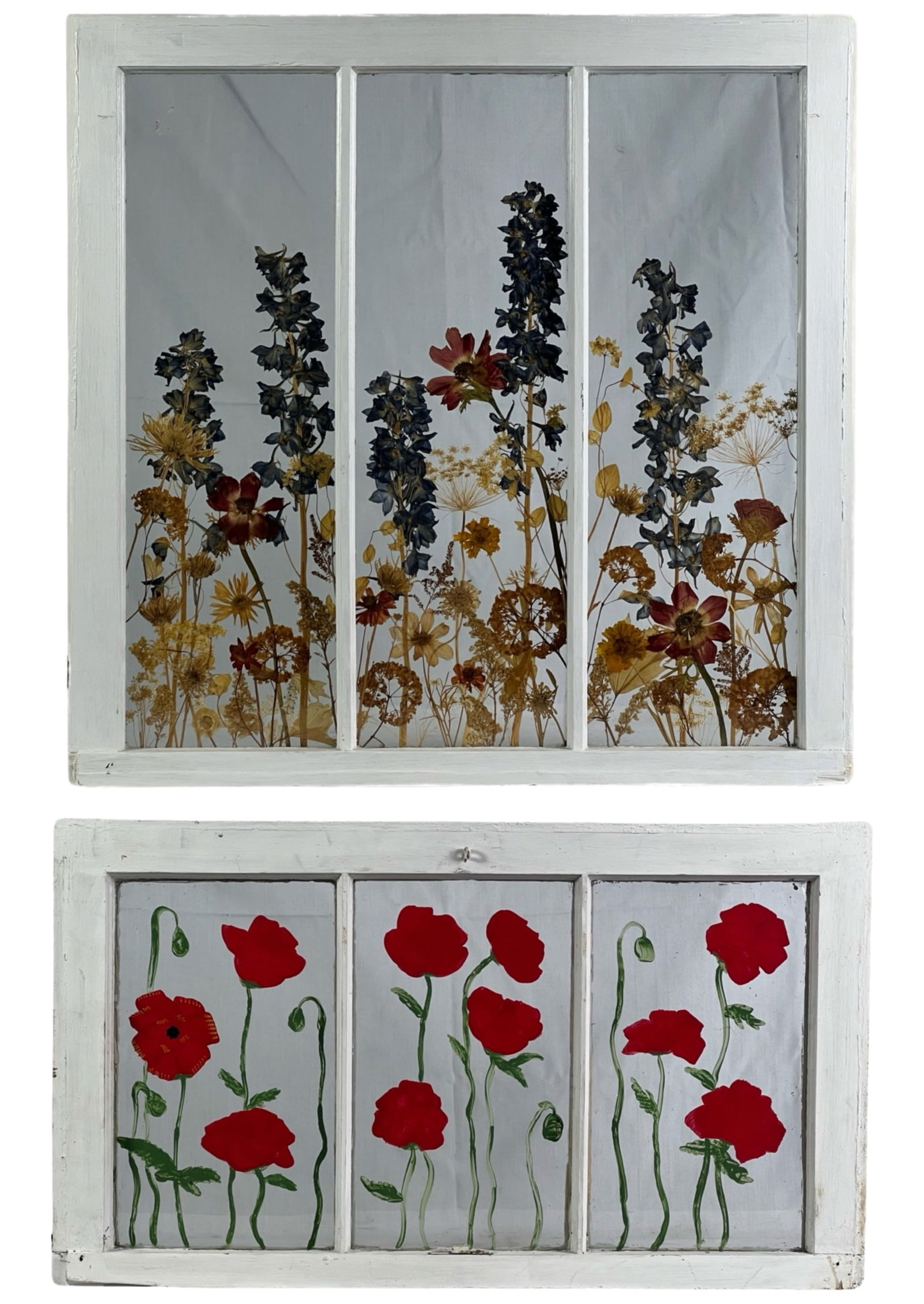 Two Vintage Floral Windows- Reverse Painted & (1 of 5)